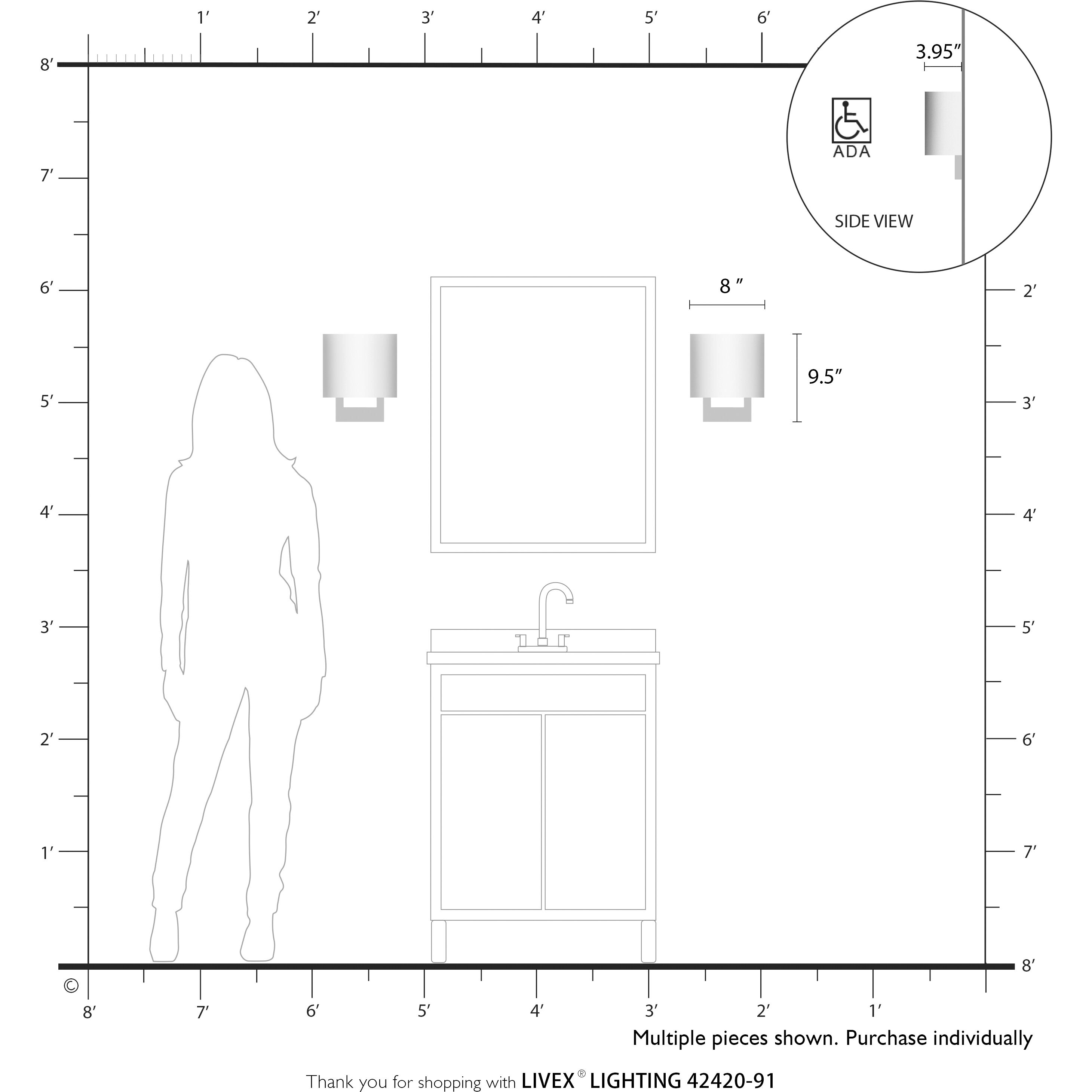 Petite 1 Light 8 inch Brushed Nickel ADA Wall Sconce Wall Light