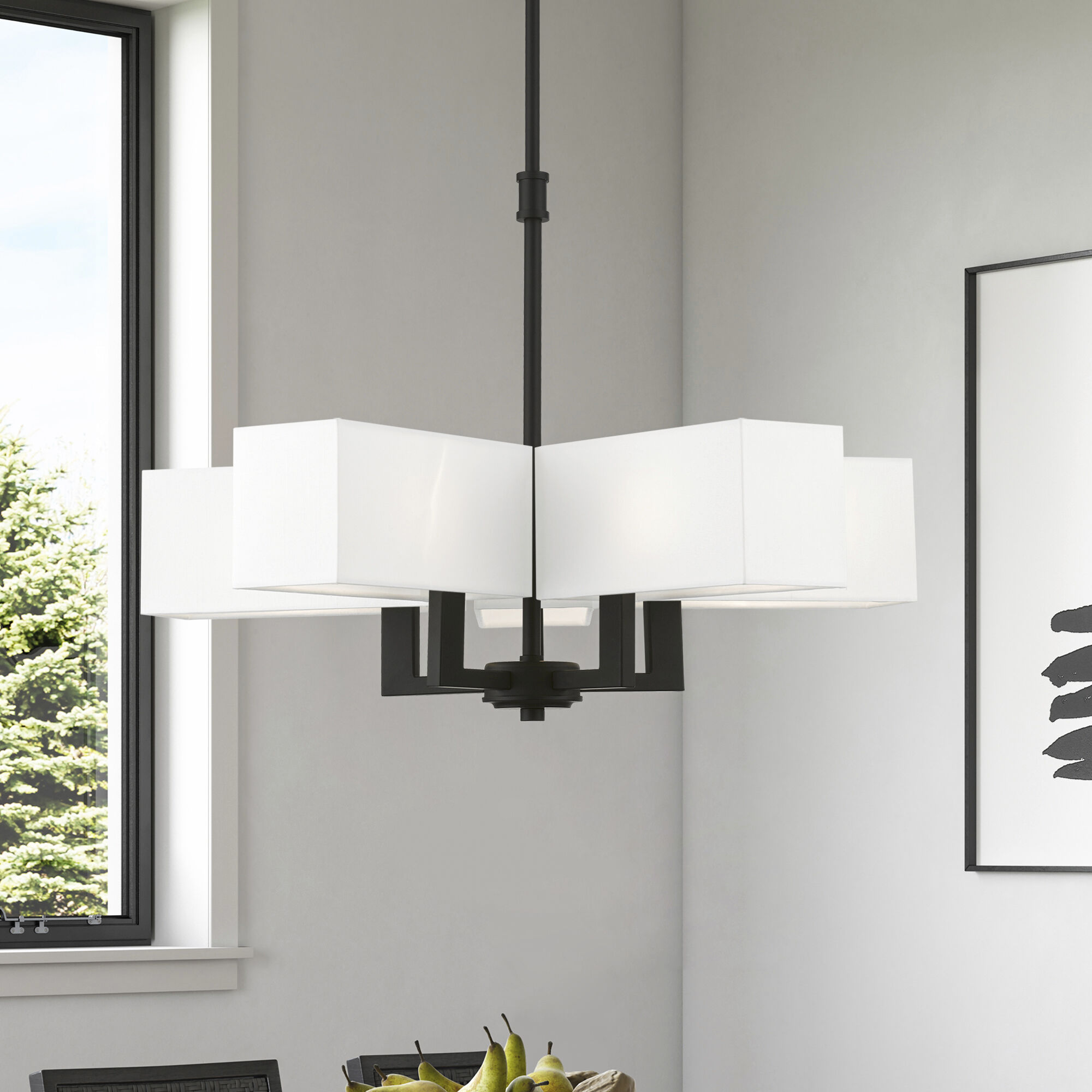 Rubix 5 Light 26 inch Black Chandelier Ceiling Light in Satin Brass