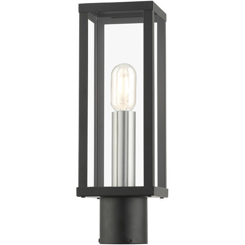 Gaffney 1 Light 15.5 inch Black with Brushed Nickel Finish Accents Outdoor Post Top Lantern in Black with Brushed Nickel Accent
