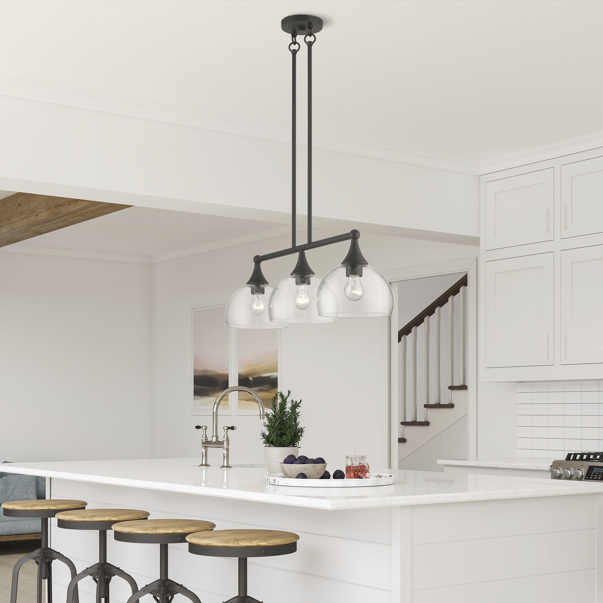 Glendon 3 Light 30 inch Bronze Linear Chandelier Ceiling Light