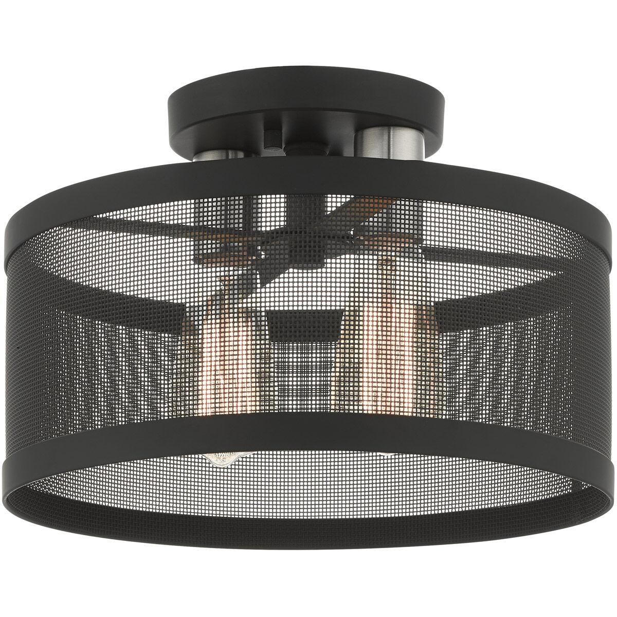 Industro 2 Light 13 inch Black with Brushed Nickel Accents Semi Flush Ceiling Light