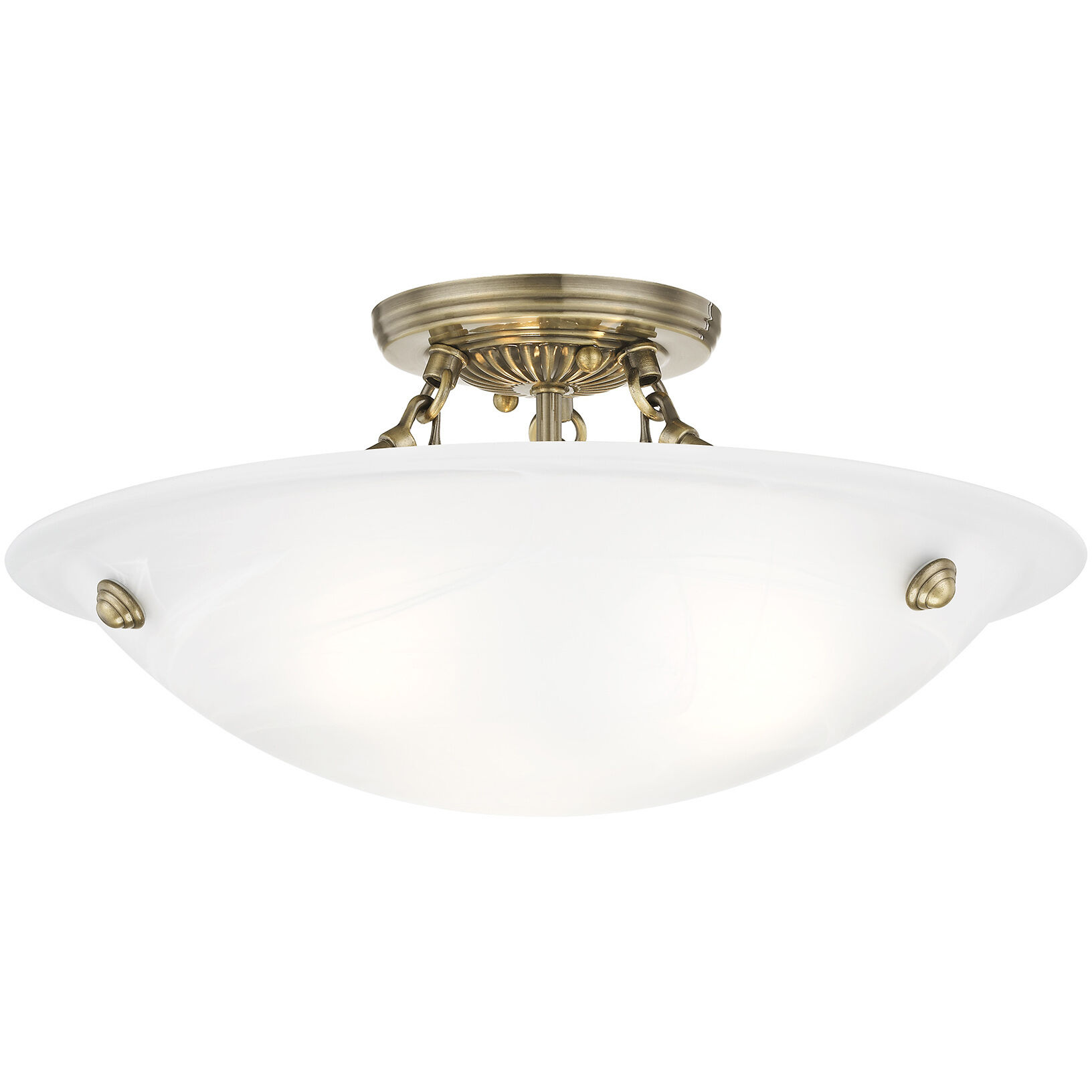 Oasis 3 Light 16 inch Antique Brass Semi-Flush Mount Ceiling Light