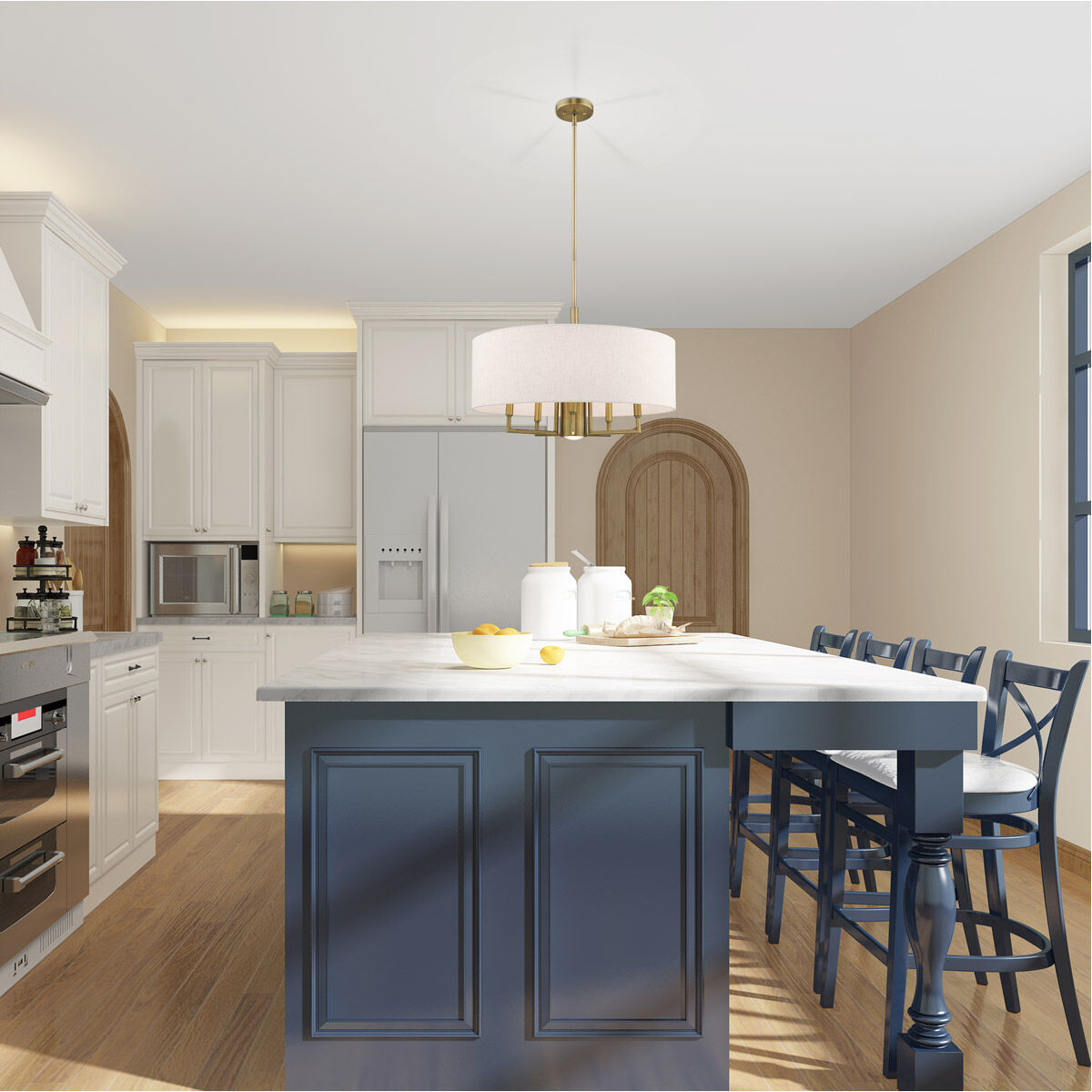 Meridian 6 Light 24 inch Antique Brass Pendant Chandelier Ceiling Light