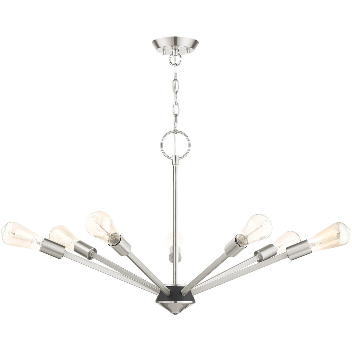 Prague 7 Light 29 inch Brushed Nickel with Black Accents Chandelier Ceiling Light