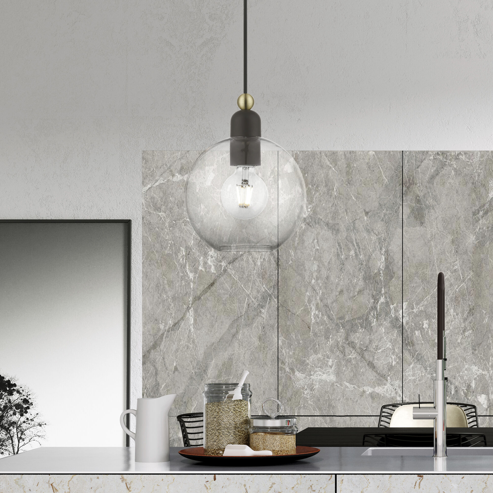 Downtown 1 Light 8 inch Bronze with Antique Brass Accents Pendant Ceiling Light, Sphere