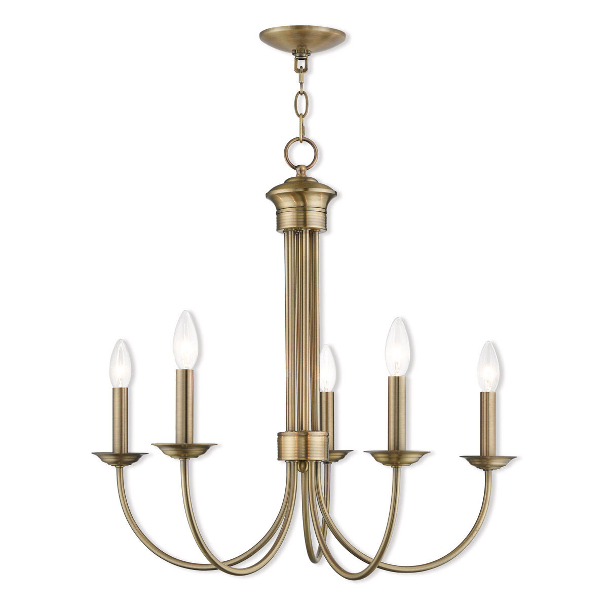 Estate 5 Light 25 inch Antique Brass Chandelier Ceiling Light