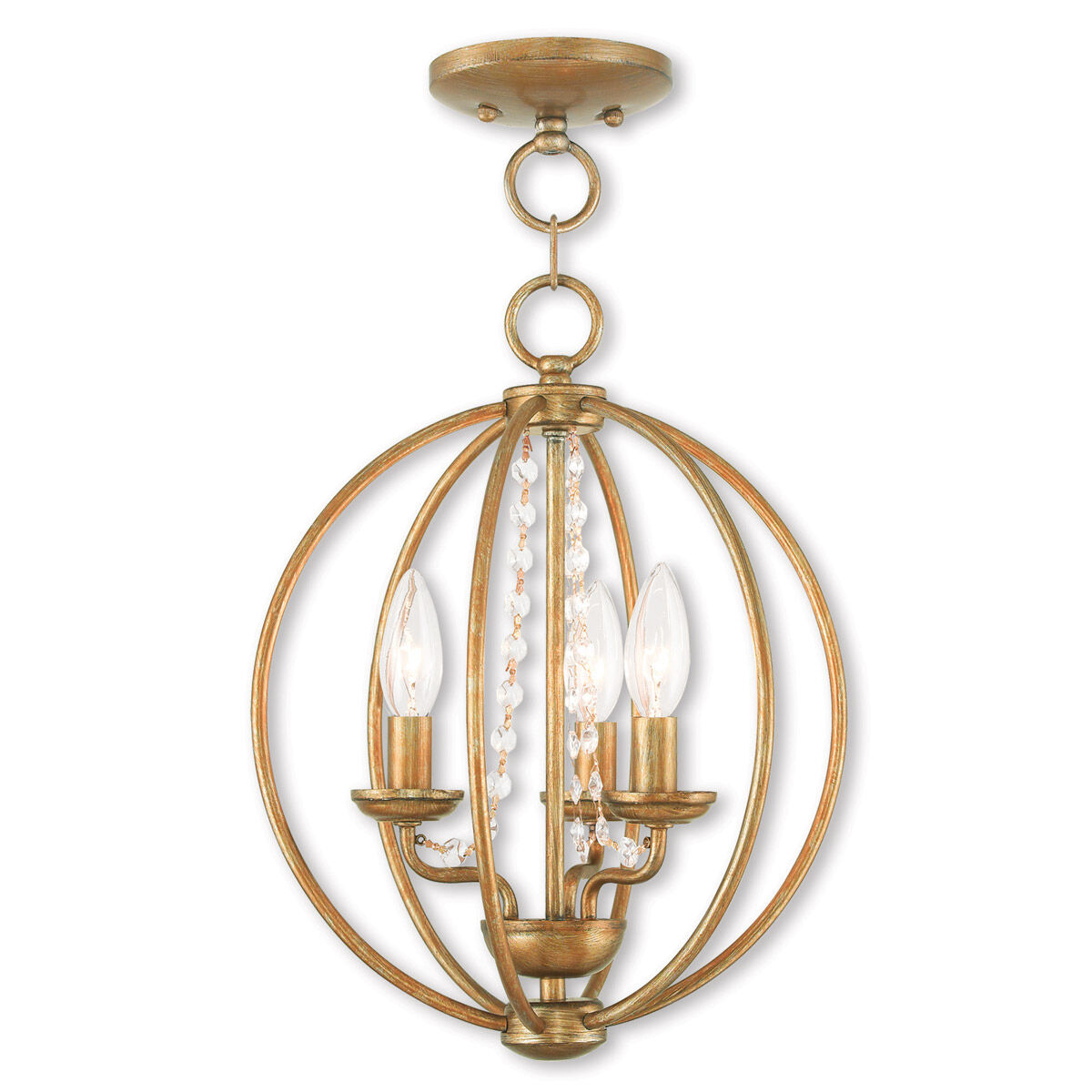 Arabella 3 Light 12 inch Antique Gold Leaf Convertible Mini Chandelier/Ceiling Mount Ceiling Light