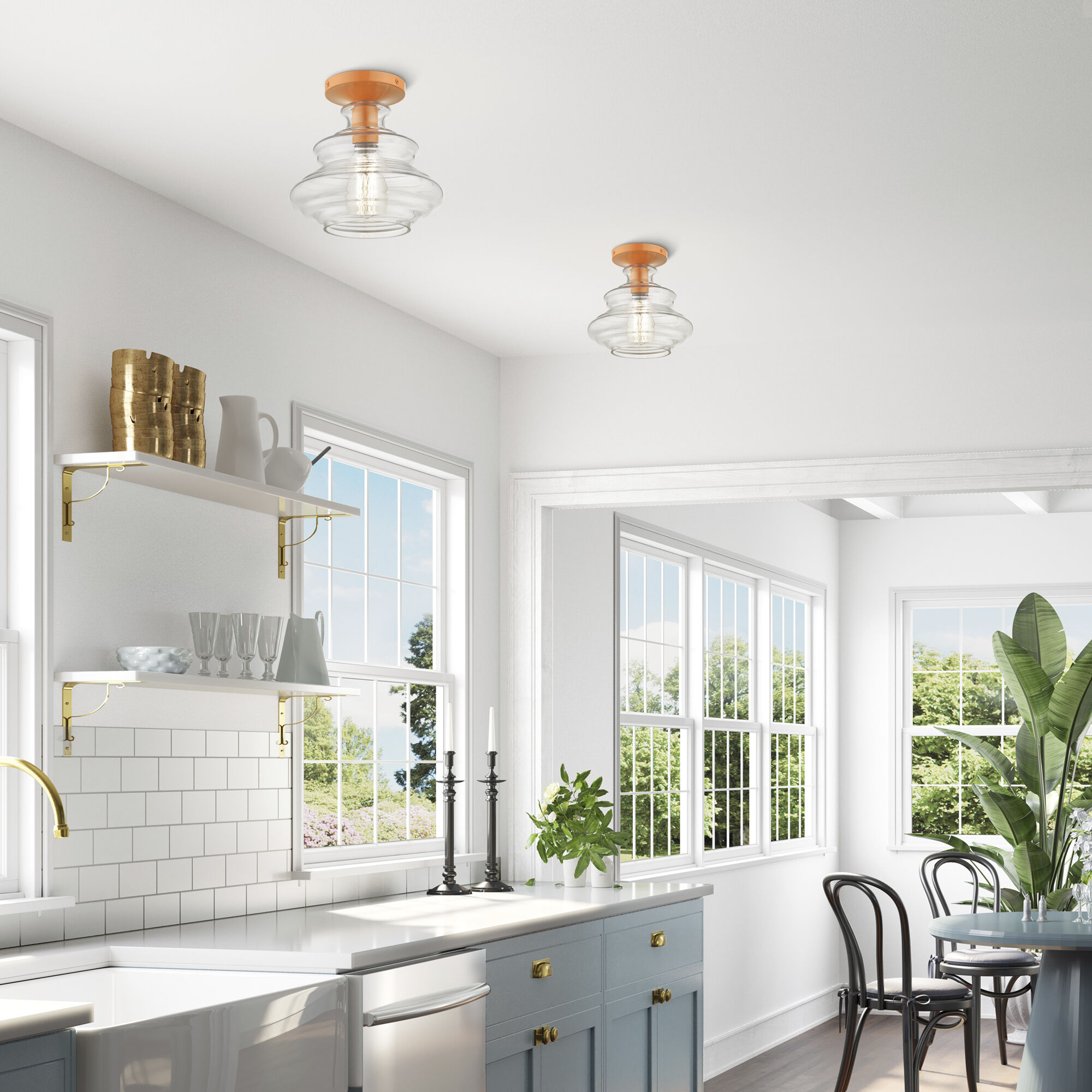 Everett 1 Light 9 inch Shiny Orange Semi-Flush Ceiling Light