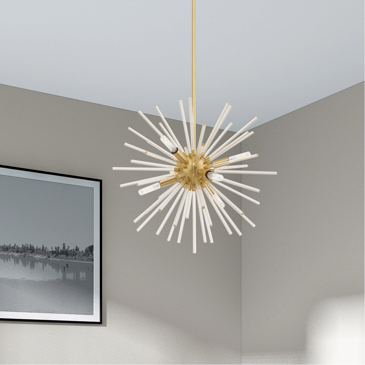 Utopia 6 Light 20 inch Satin Brass Pendant Chandelier Ceiling Light