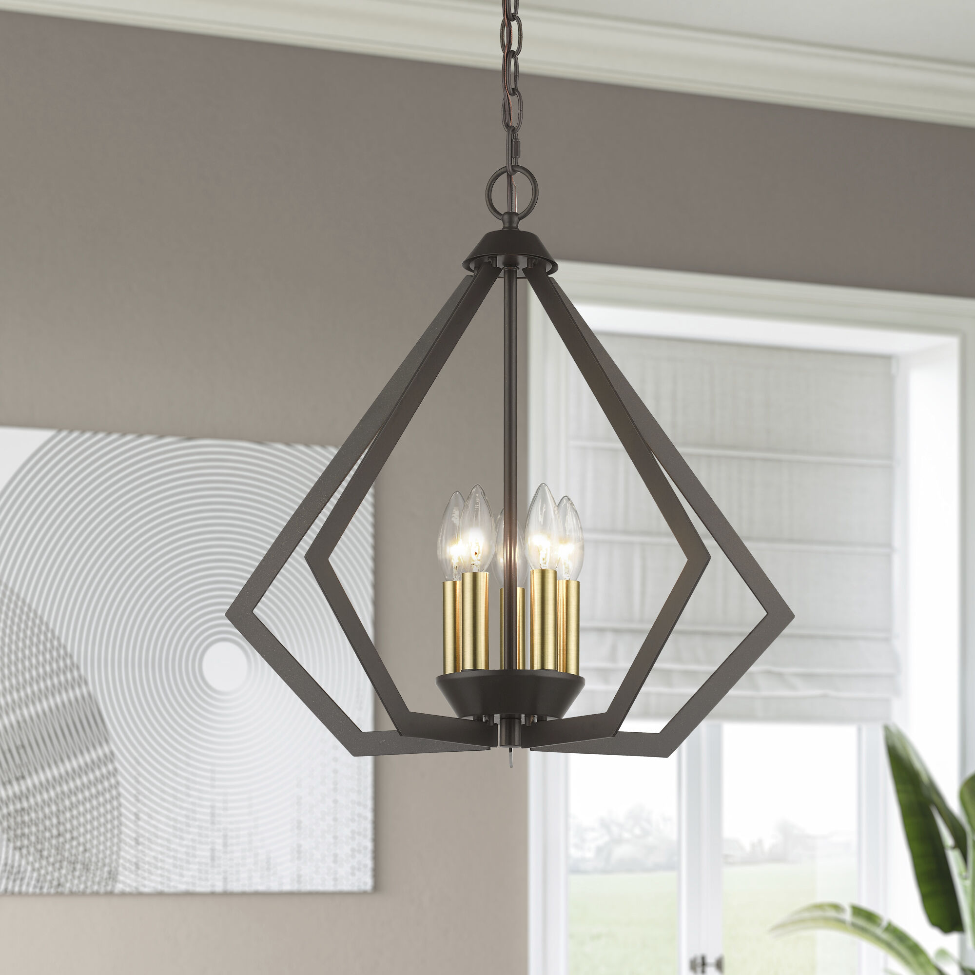 Prism 5 Light 20 inch English Bronze with Antique Brass Finish Accents Chandelier Ceiling Light
