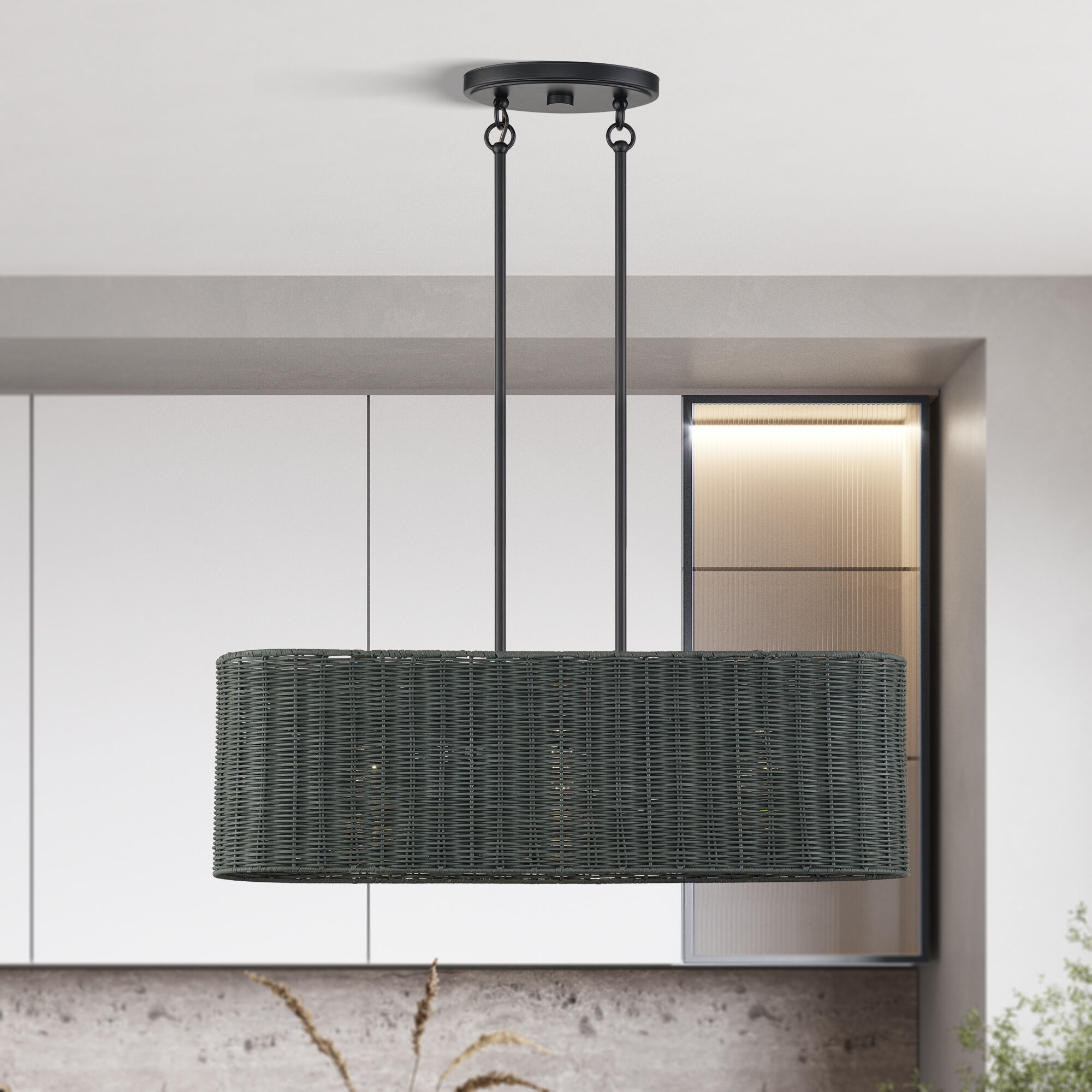 Weavington 3 Light 30 inch Black Linear Chandelier Ceiling Light, Medium