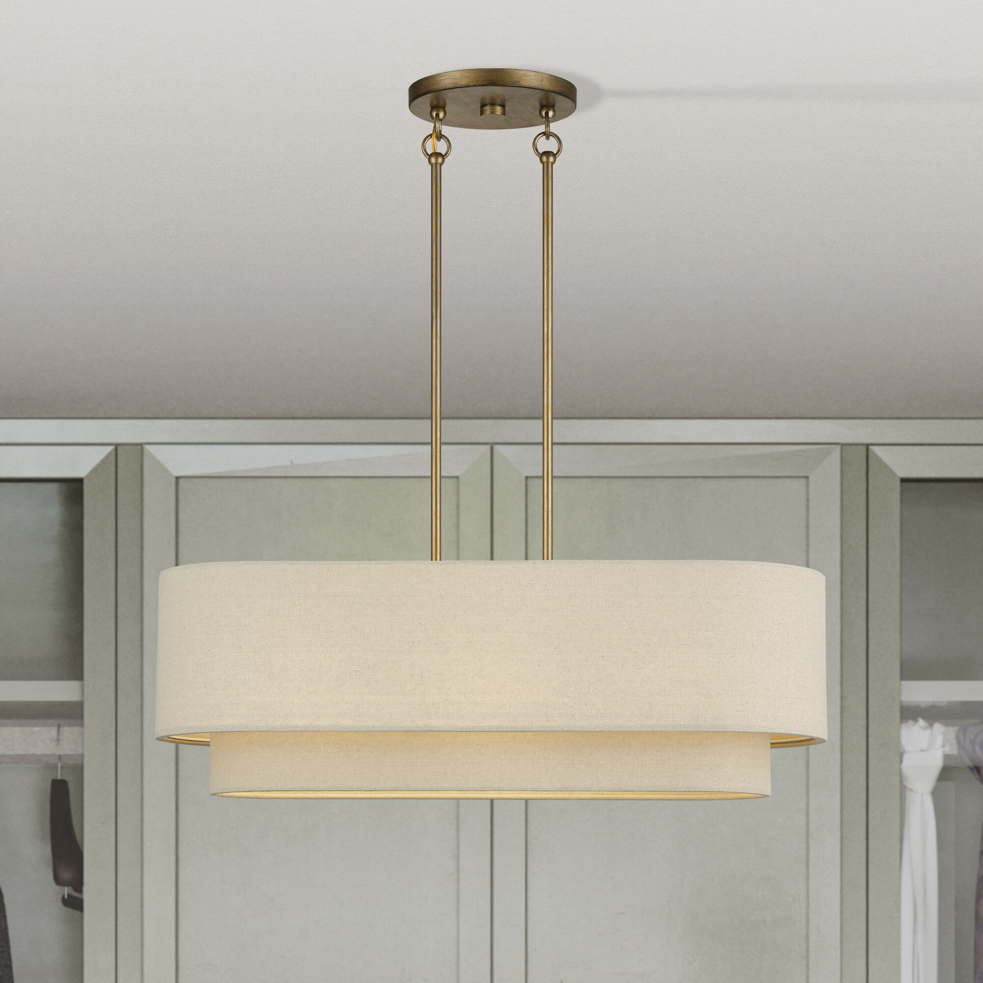 Bellingham 3 Light 30 inch Antique Gold Leaf Linear Chandelier Ceiling Light, Medium