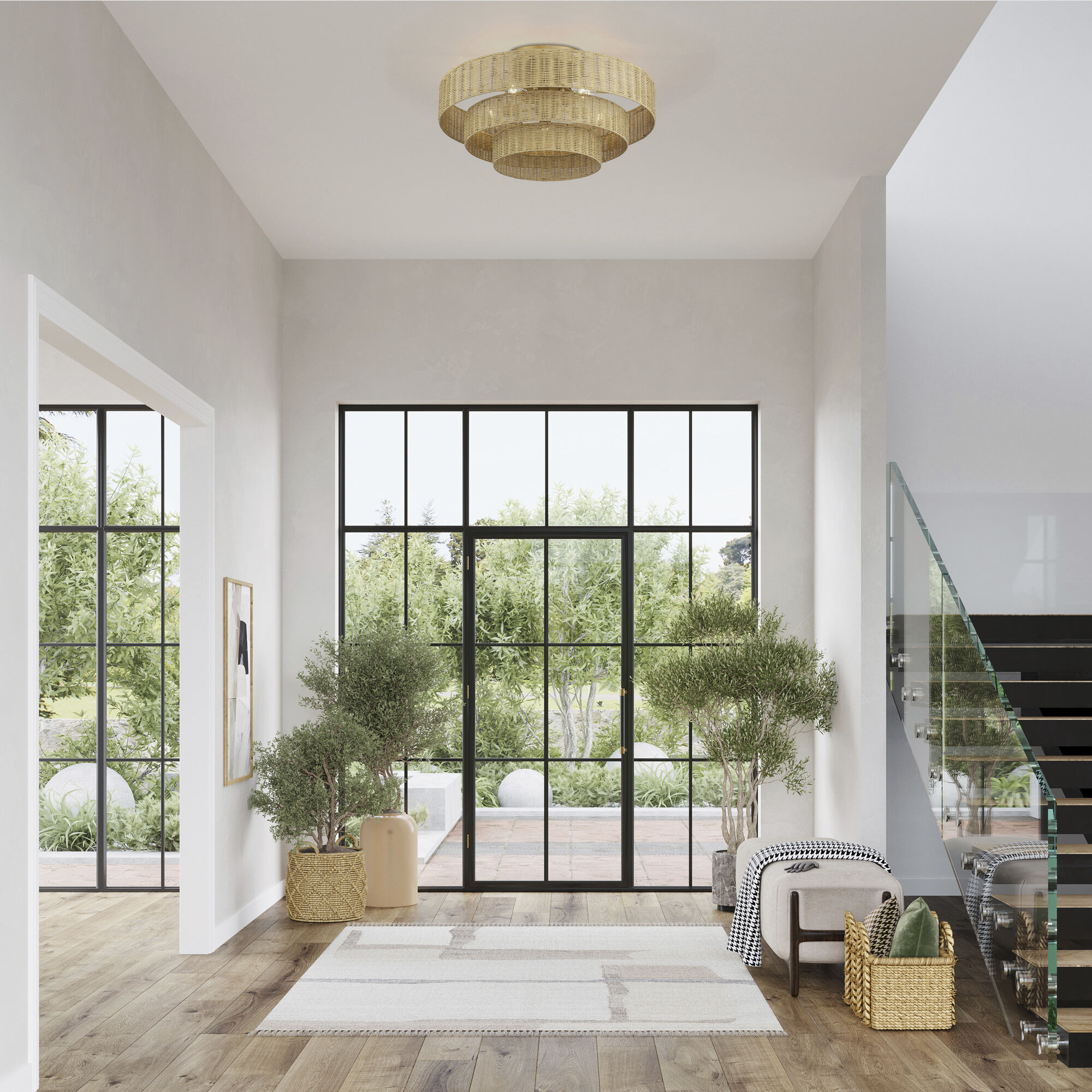 Weavington 5 Light 28 inch Antique Gold Leaf Semi Flush Mount Ceiling Light, Extra Large