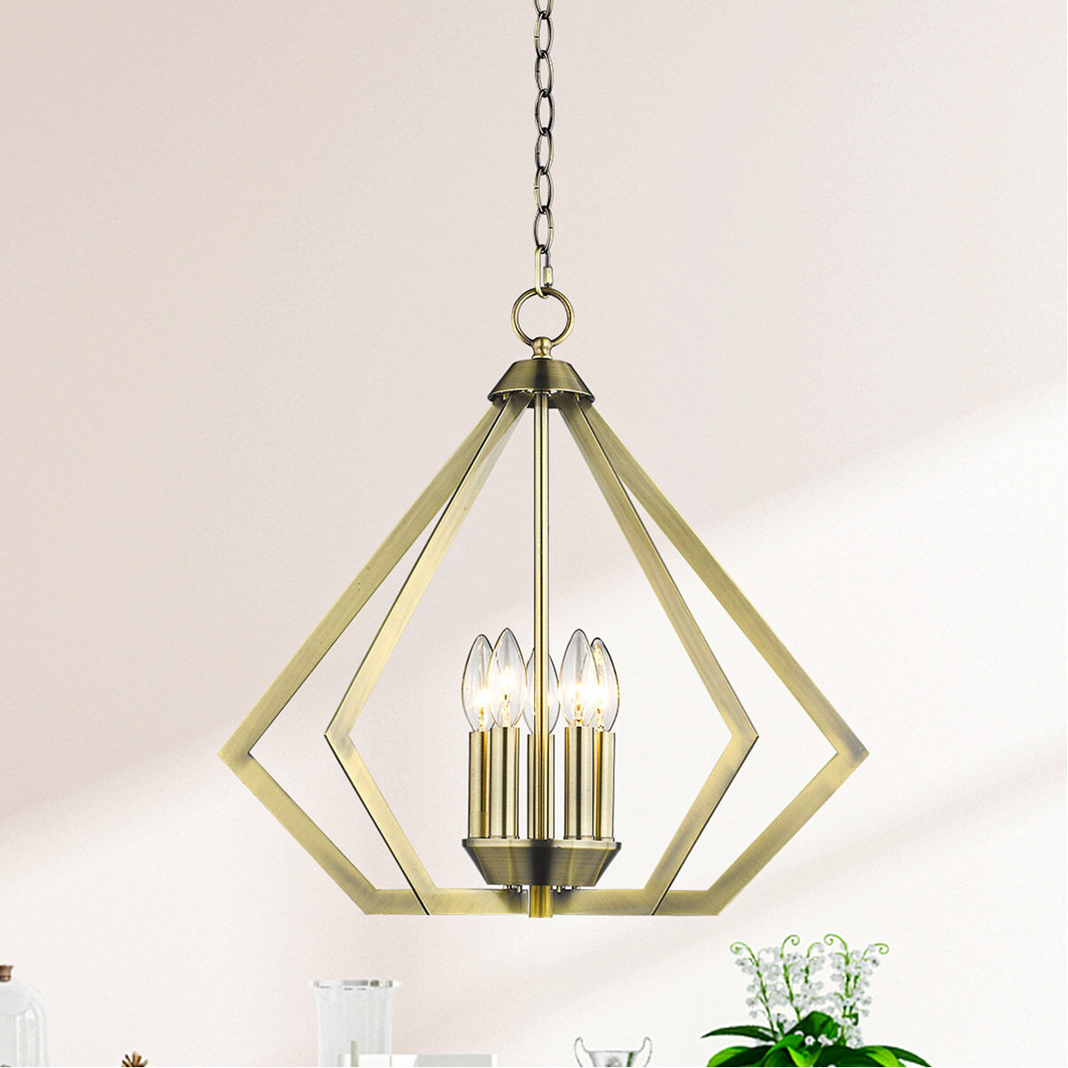 Prism 5 Light 20 inch Antique Brass Chandelier Ceiling Light