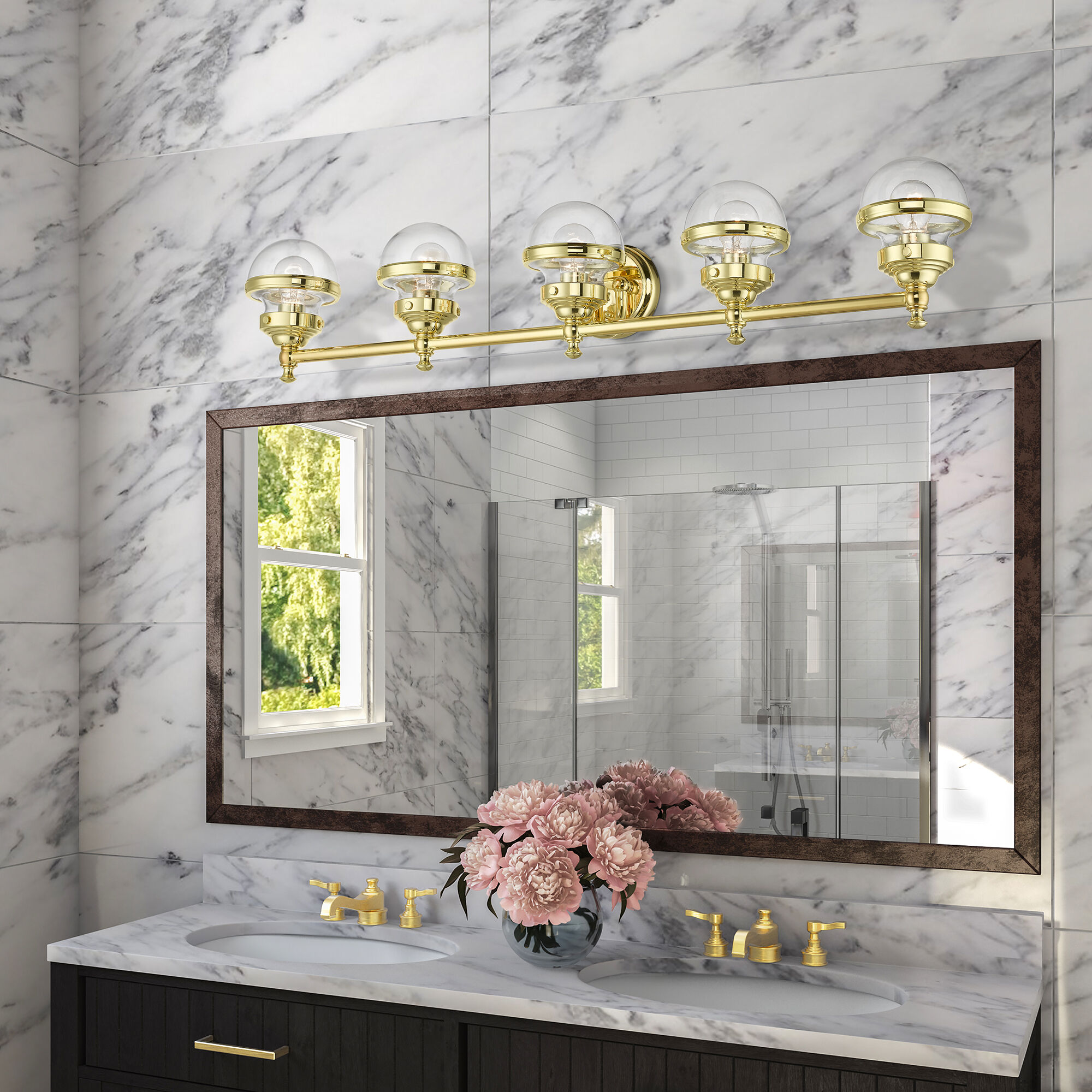 Oldwick 5 Light 42 inch Polished Brass Vanity Sconce Wall Light, Large