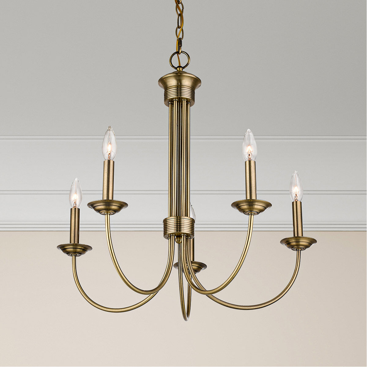 Estate 5 Light 25 inch Antique Brass Chandelier Ceiling Light