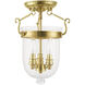 Jefferson 3 Light 10 inch Polished Brass Semi-Flush Mount Ceiling Light