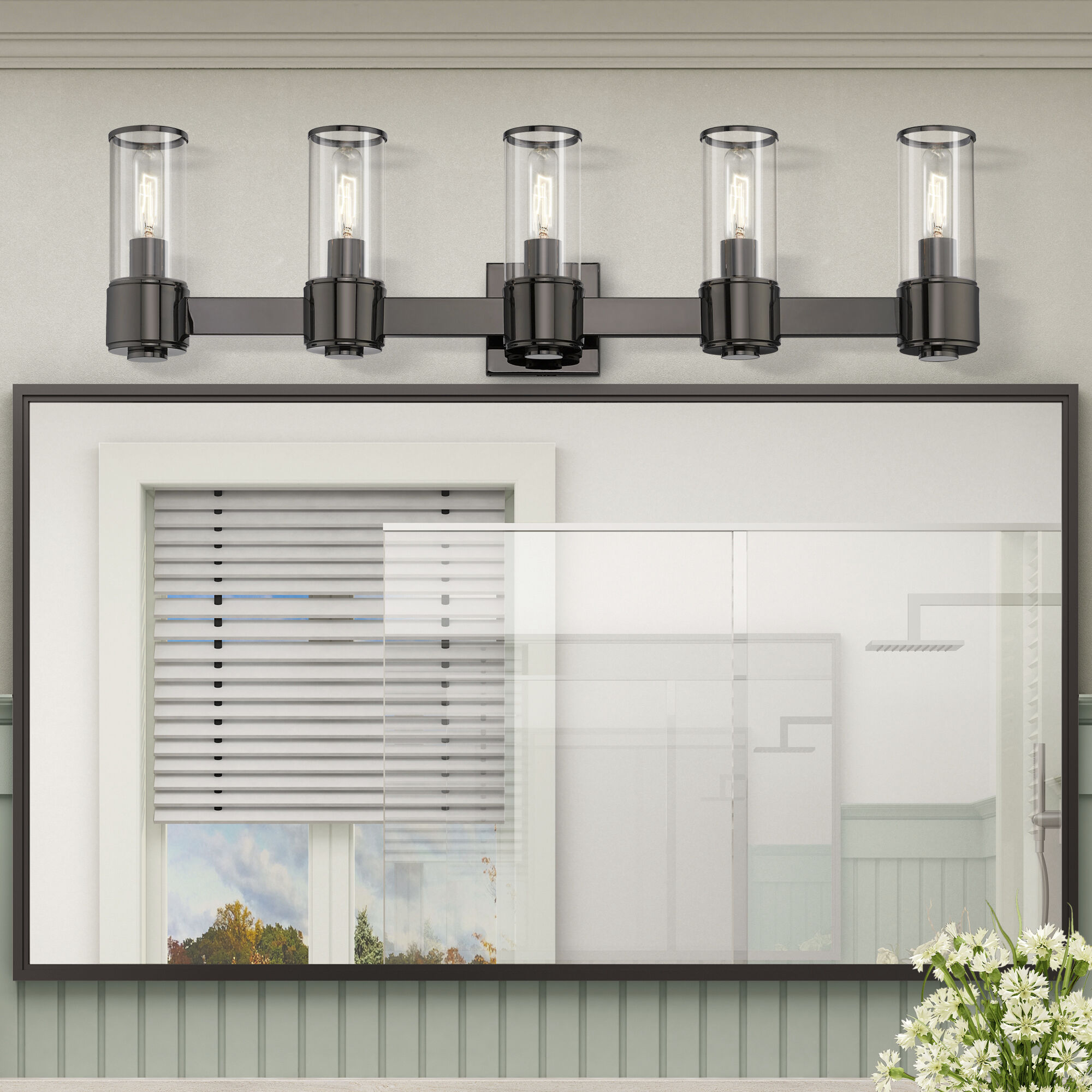 Quincy 5 Light 35.5 inch Black Chrome Vanity Wall Sconce Wall Light, Large