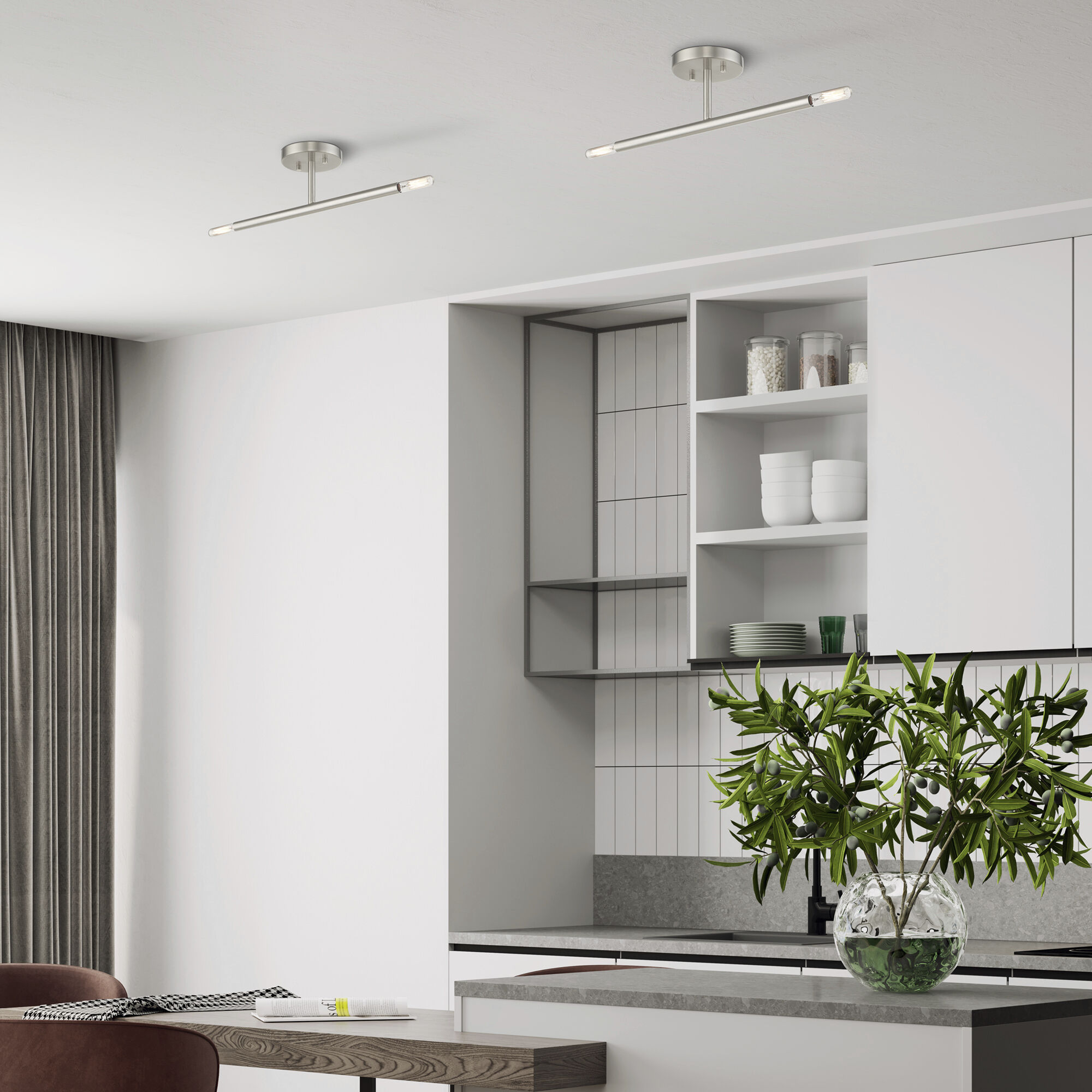 Copenhagen 2 Light 5.13 inch Brushed Nickel Semi-Flush Ceiling Light