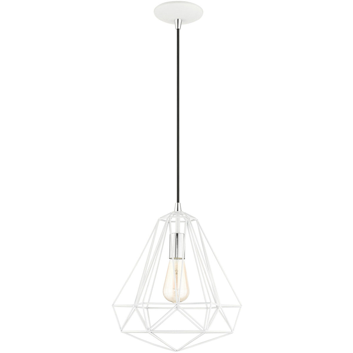 Geometric 1 Light 12 inch Shiny White Pendant Ceiling Light