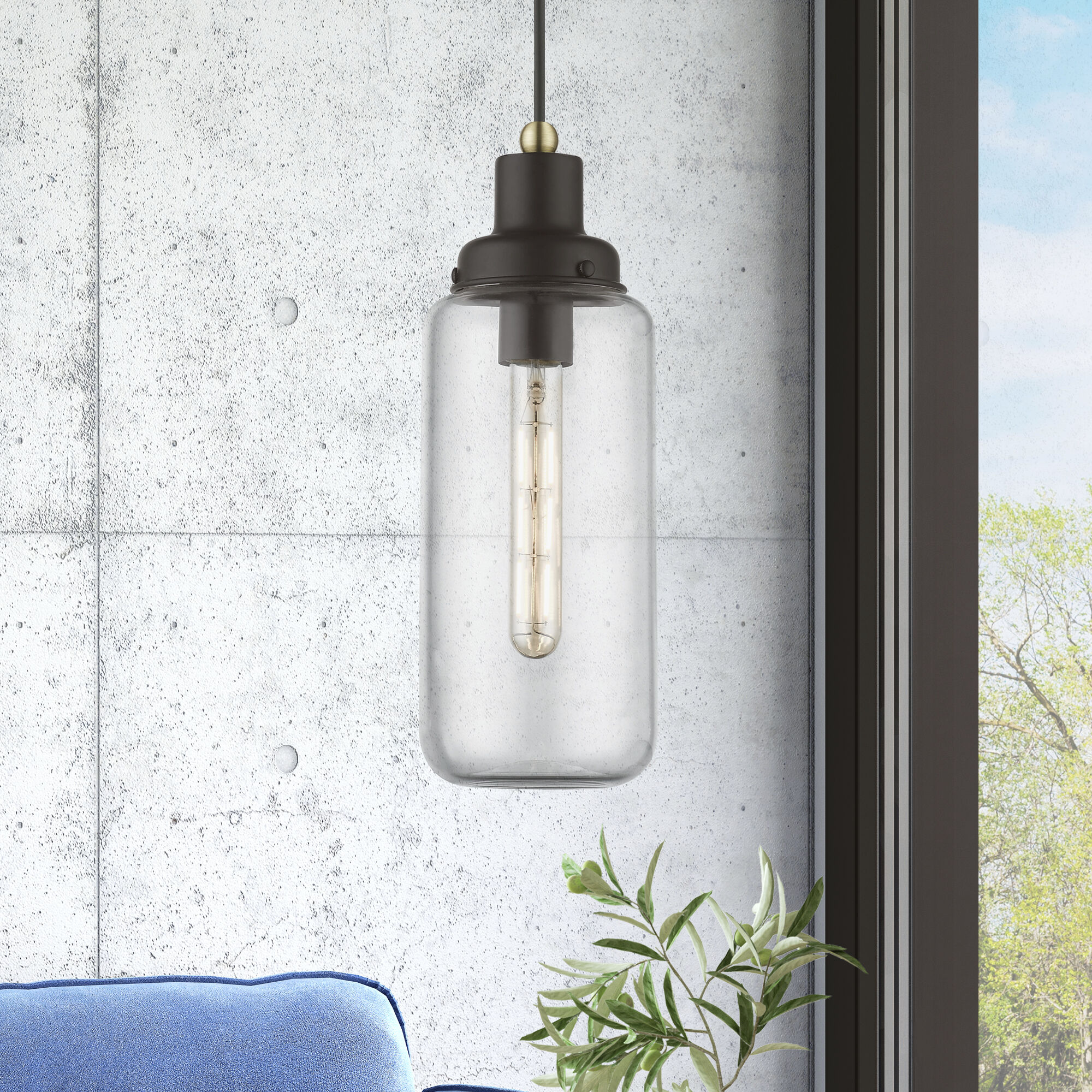 Oakhurst 1 Light 5 inch Bronze with Antique Brass Accent Mini Pendant Ceiling Light