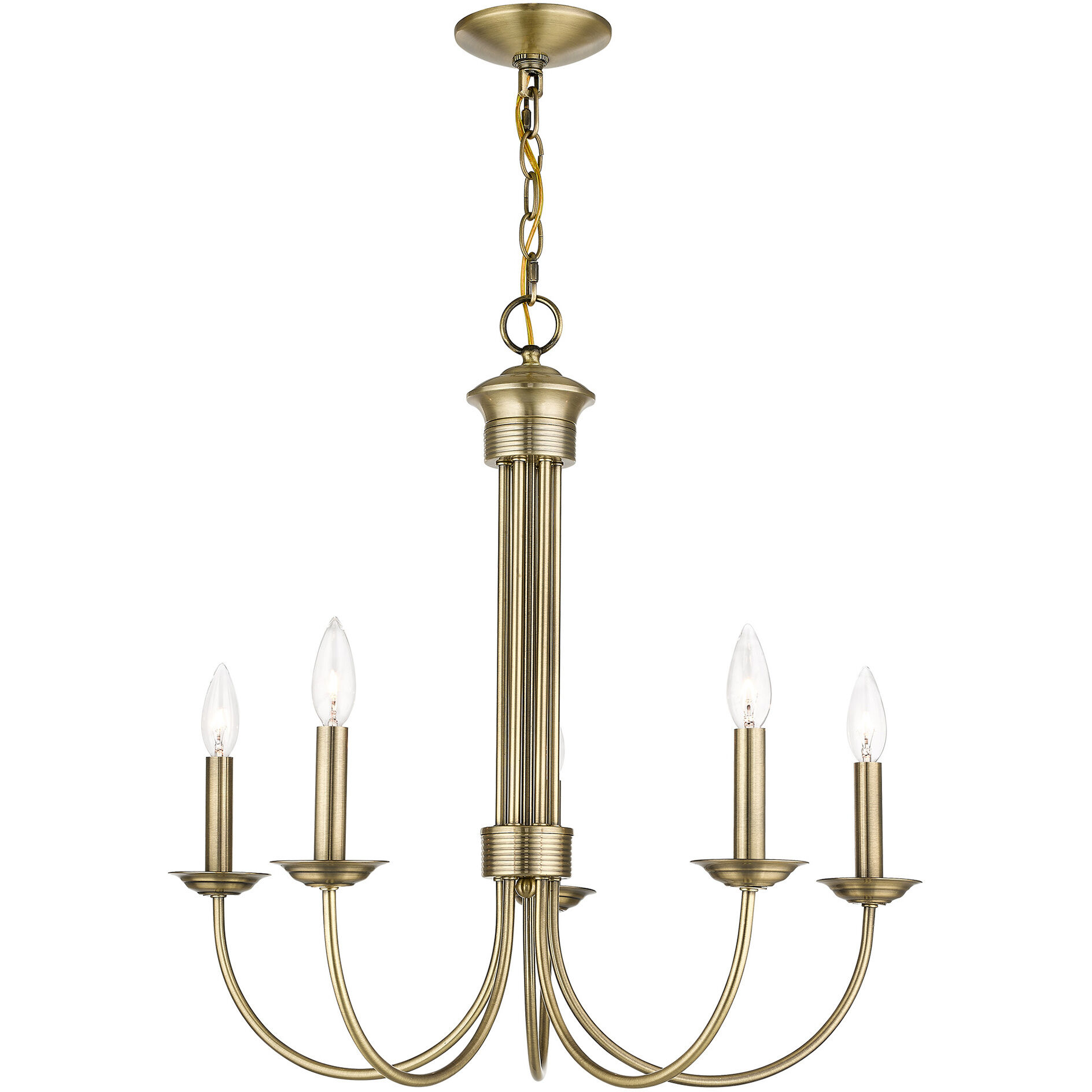 Estate 5 Light 25 inch Antique Brass Chandelier Ceiling Light