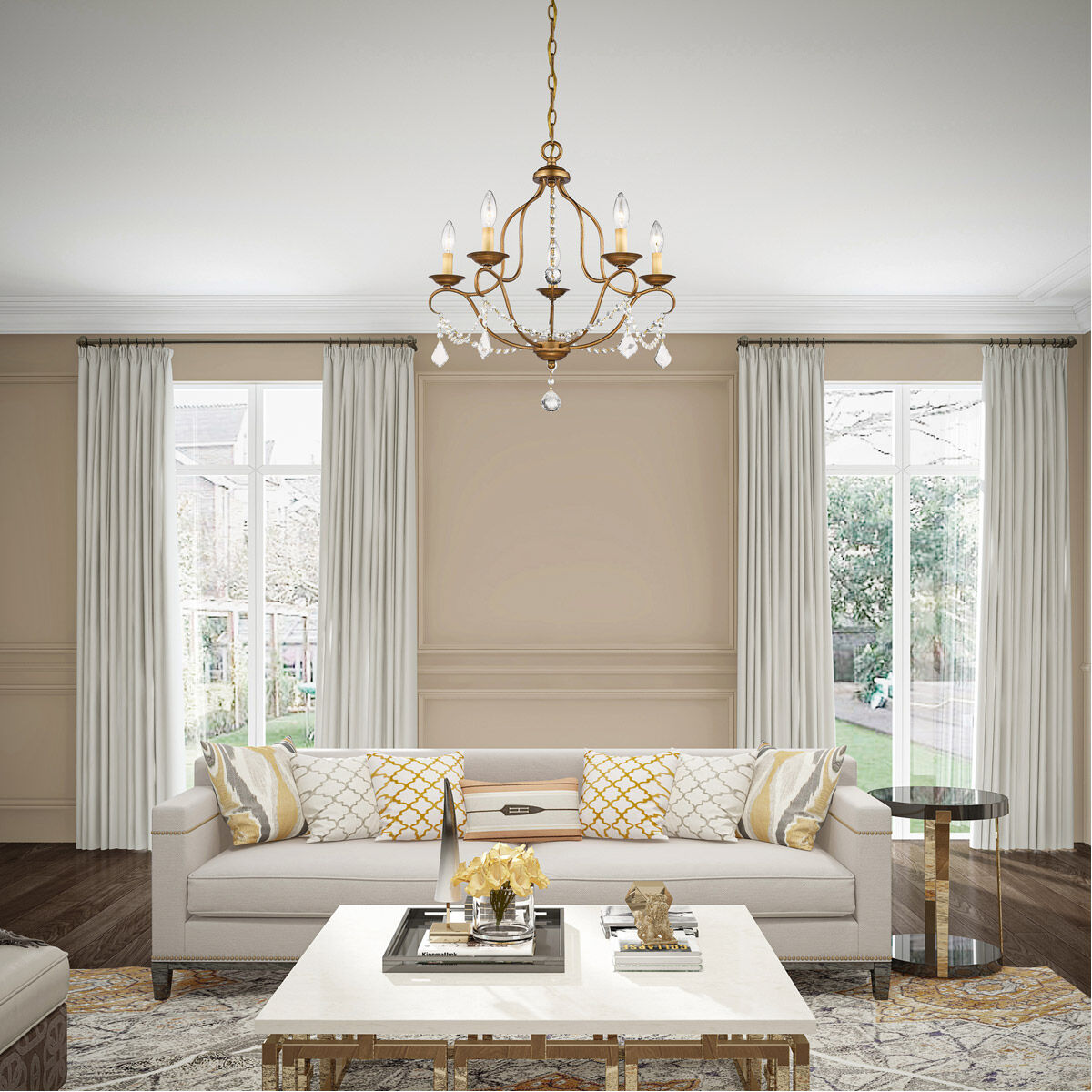 Chesterfield 5 Light 22 inch Antique Gold Leaf Chandelier Ceiling Light