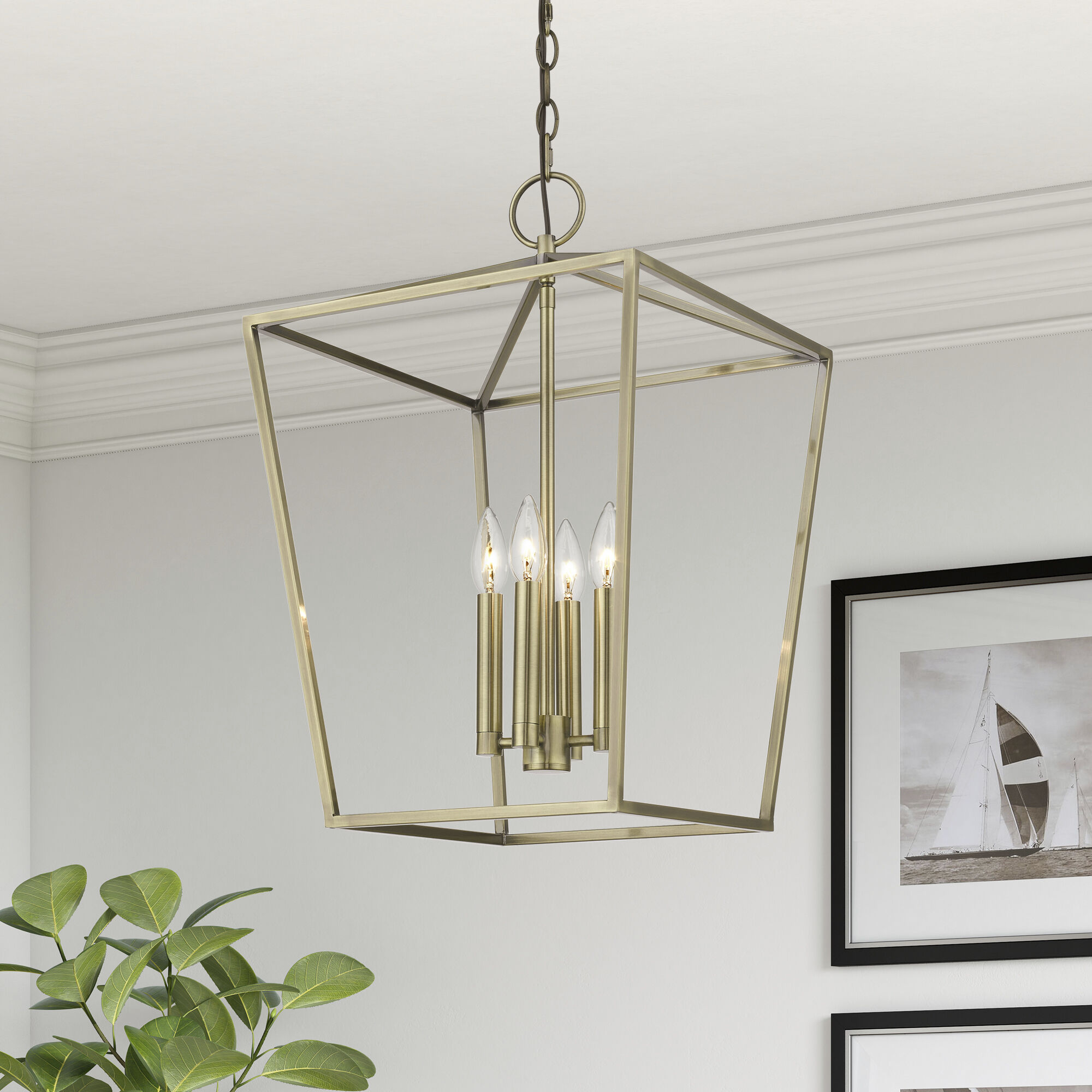 Devone 4 Light 15 inch Antique Brass Chandelier Ceiling Light