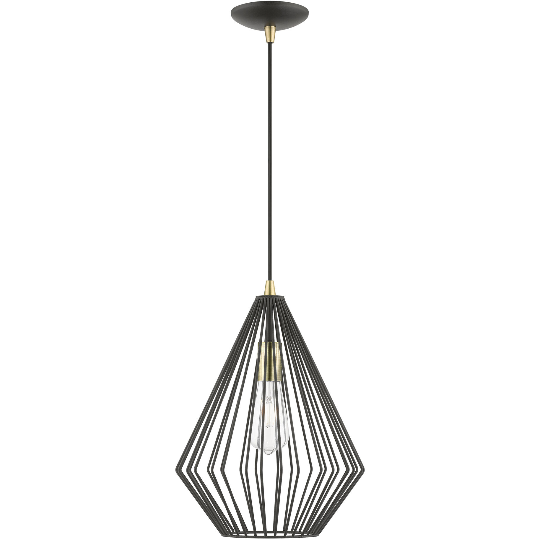 Linz 1 Light 12 inch Textured Black with Antique Brass Accents Pendant Ceiling Light