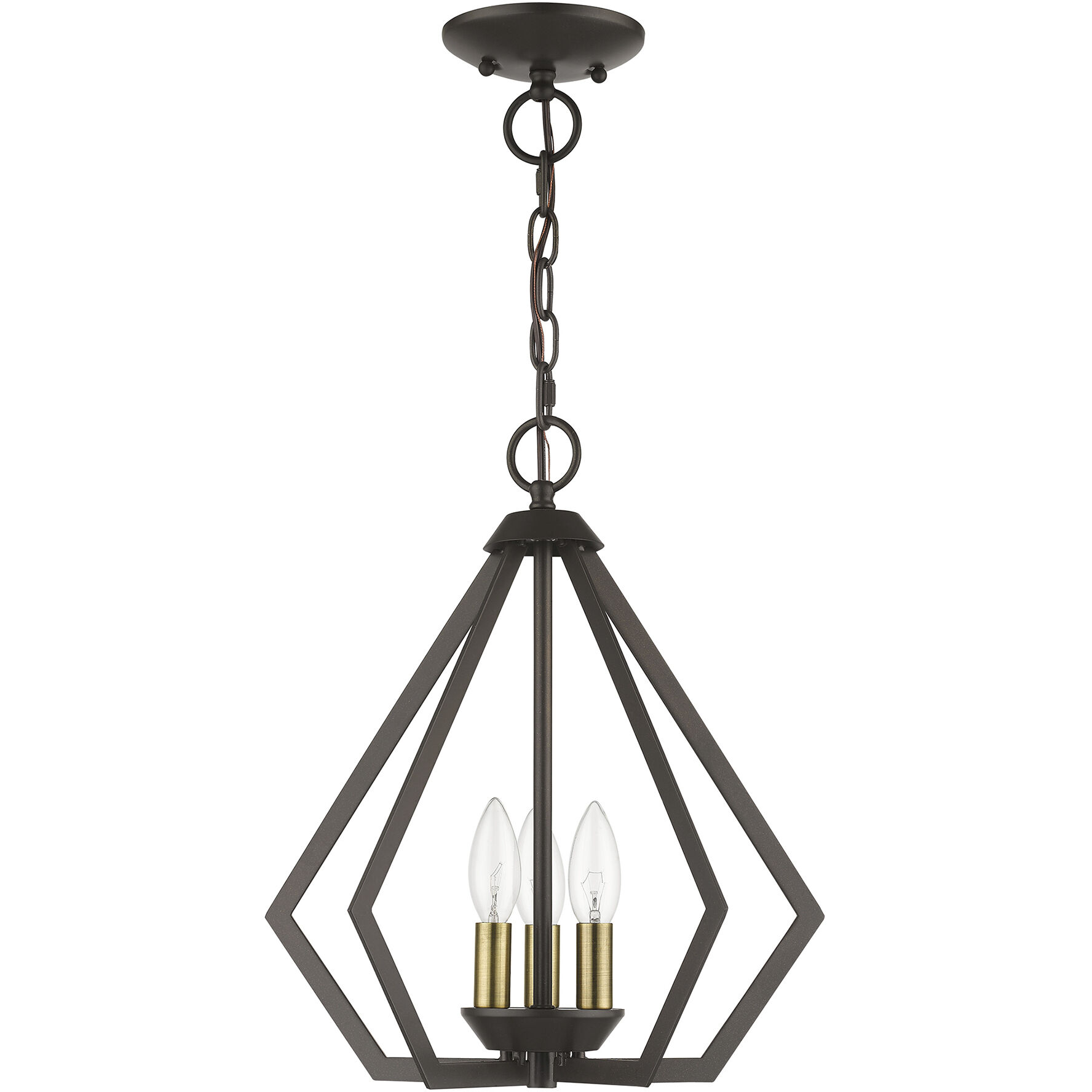 Prism 3 Light 14 inch English Bronze with Antique Brass Finish Accents Semi Flush Mount Ceiling Light
