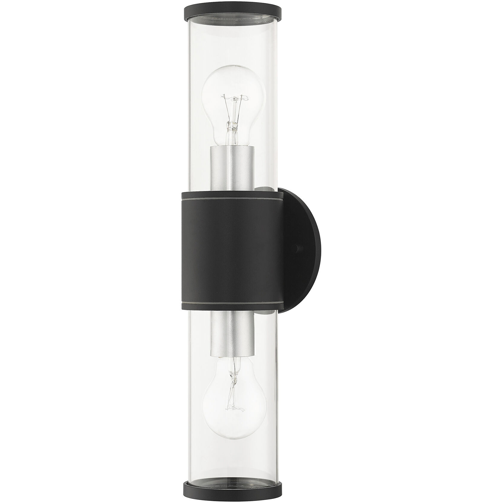 Atlantic 2 Light 17 inch Textured Black with Antique Silver Finish Accents ADA Outdoor Large ADA Wall Lantern Wall Light