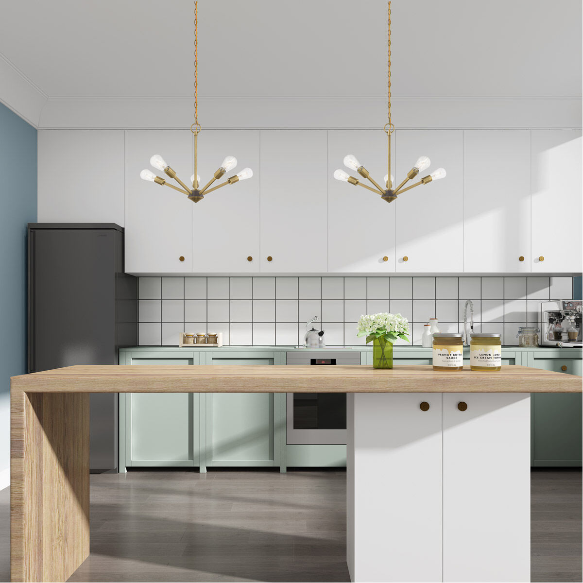 Prague 5 Light 20 inch Antique Brass with Bronze Accents Chandelier Ceiling Light