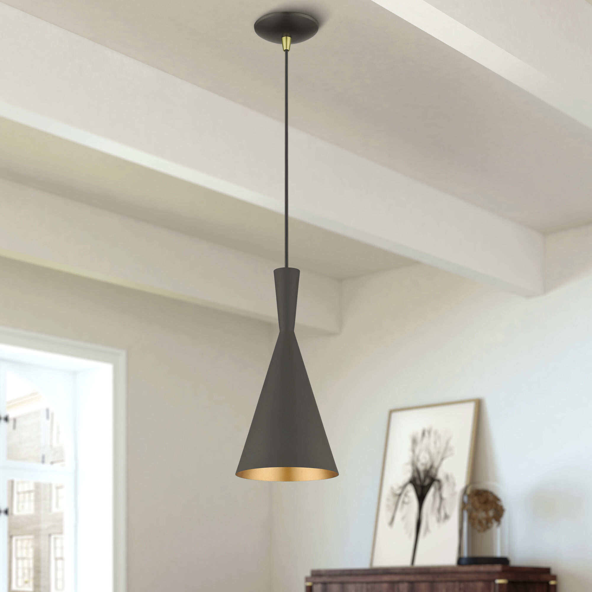 Waldorf 1 Light 7.25 inch Bronze with Antique Brass Finish Accents Pendant Ceiling Light in Bronze with Antique Brass Accent