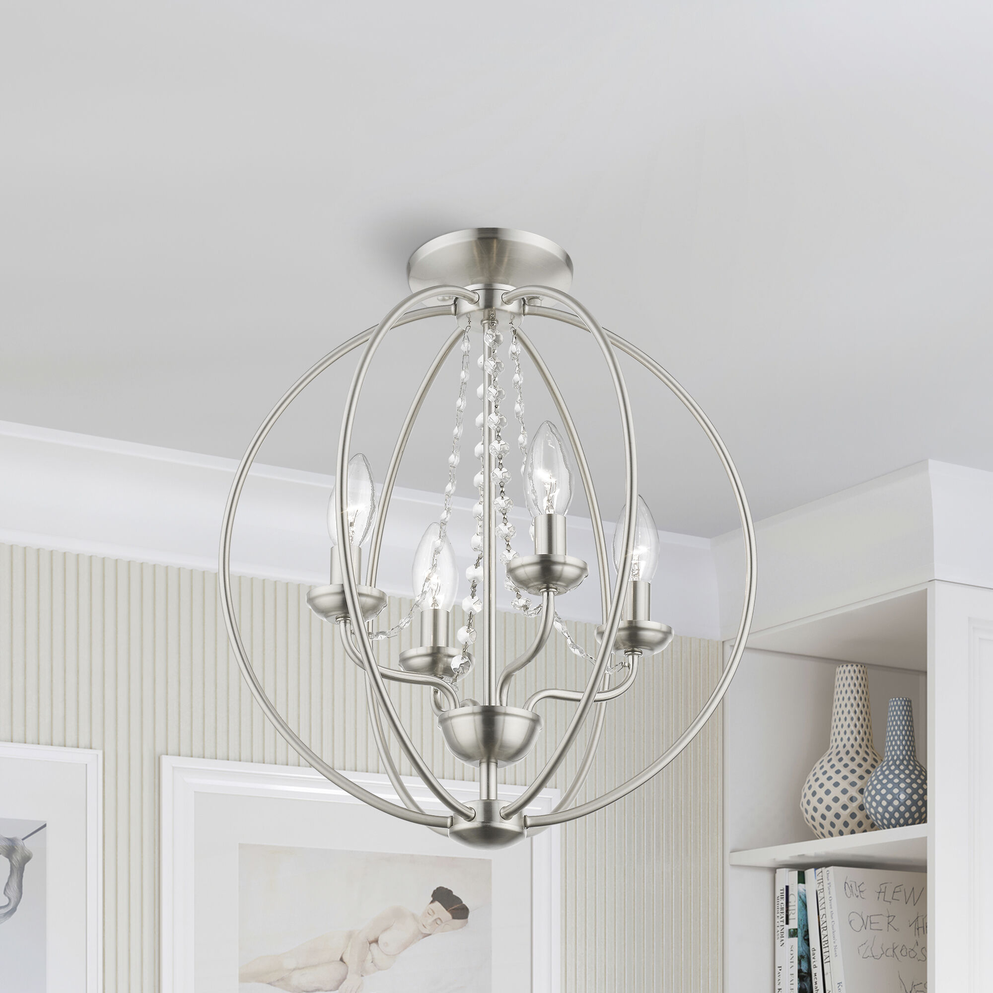 Arabella 4 Light 15 inch Brushed Nickel Convertible Chandelier/ Semi-Flush Ceiling Light, Globe
