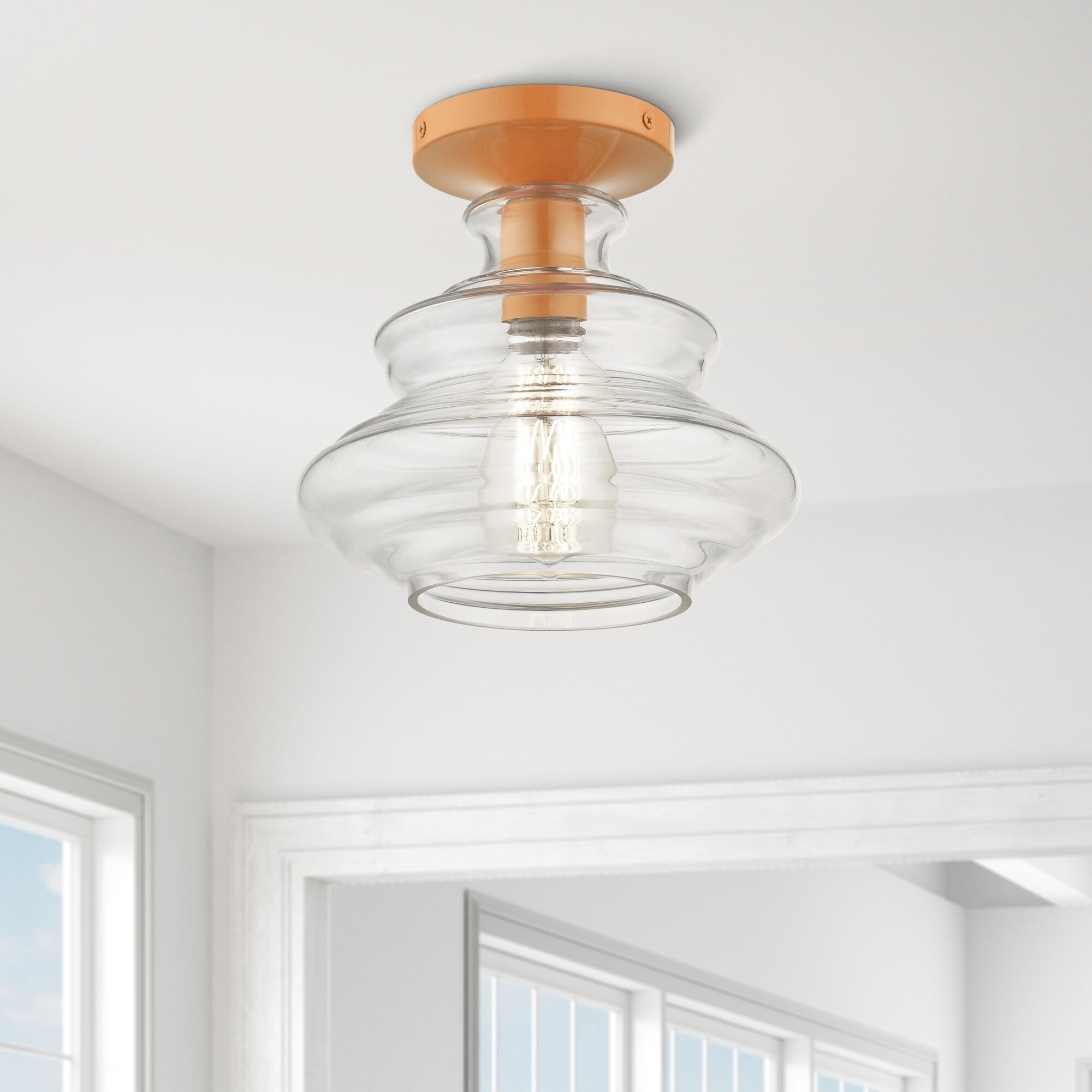 Everett 1 Light 9 inch Shiny Orange Semi-Flush Ceiling Light