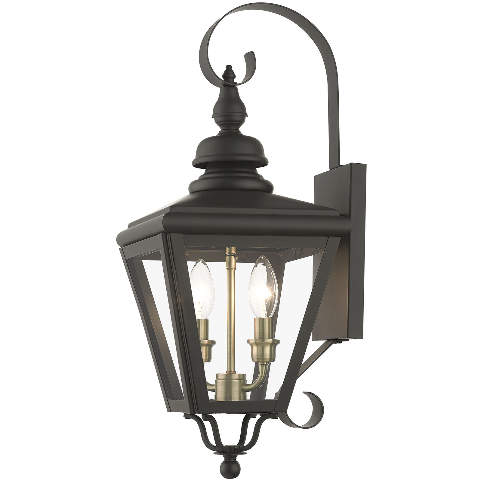 Adams 2 Light 21.5 inch Bronze with Antique Brass Finish Cluster Outdoor Wall Lantern in Bronze with Antique Brass Accent, Medium