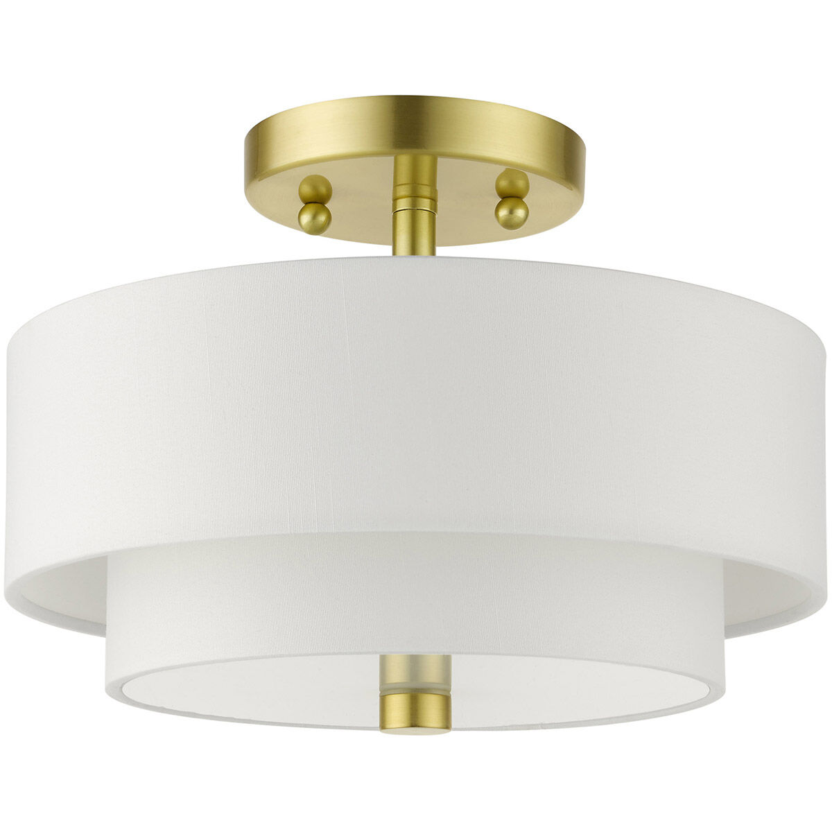 Meridian 2 Light 13 inch Satin Brass Semi Flush Ceiling Light