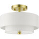 Meridian 2 Light 13 inch Satin Brass Semi Flush Ceiling Light