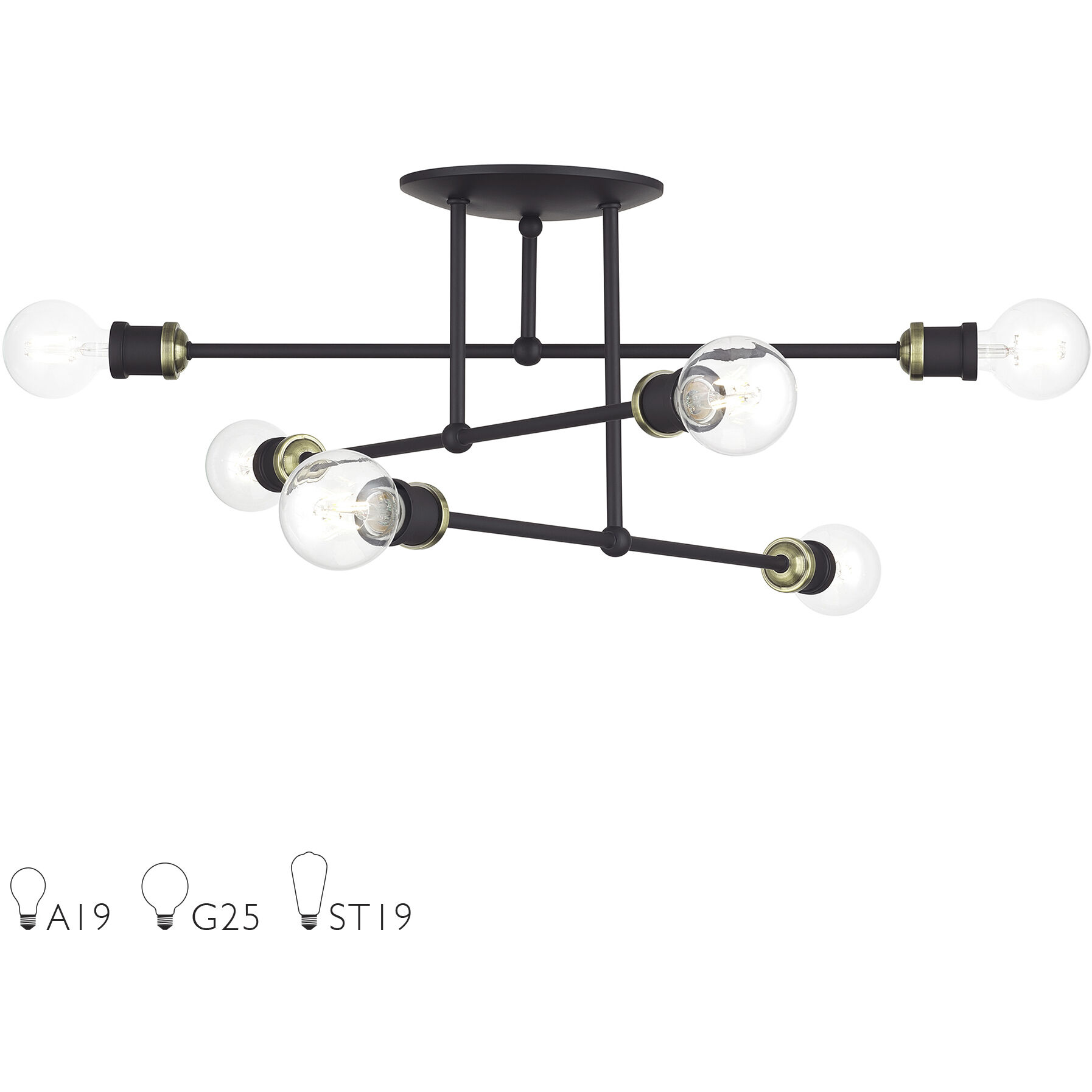 Delacroix 6 Light 28 inch Bronze with Antique Brass Accents Semi-Flush Ceiling Light