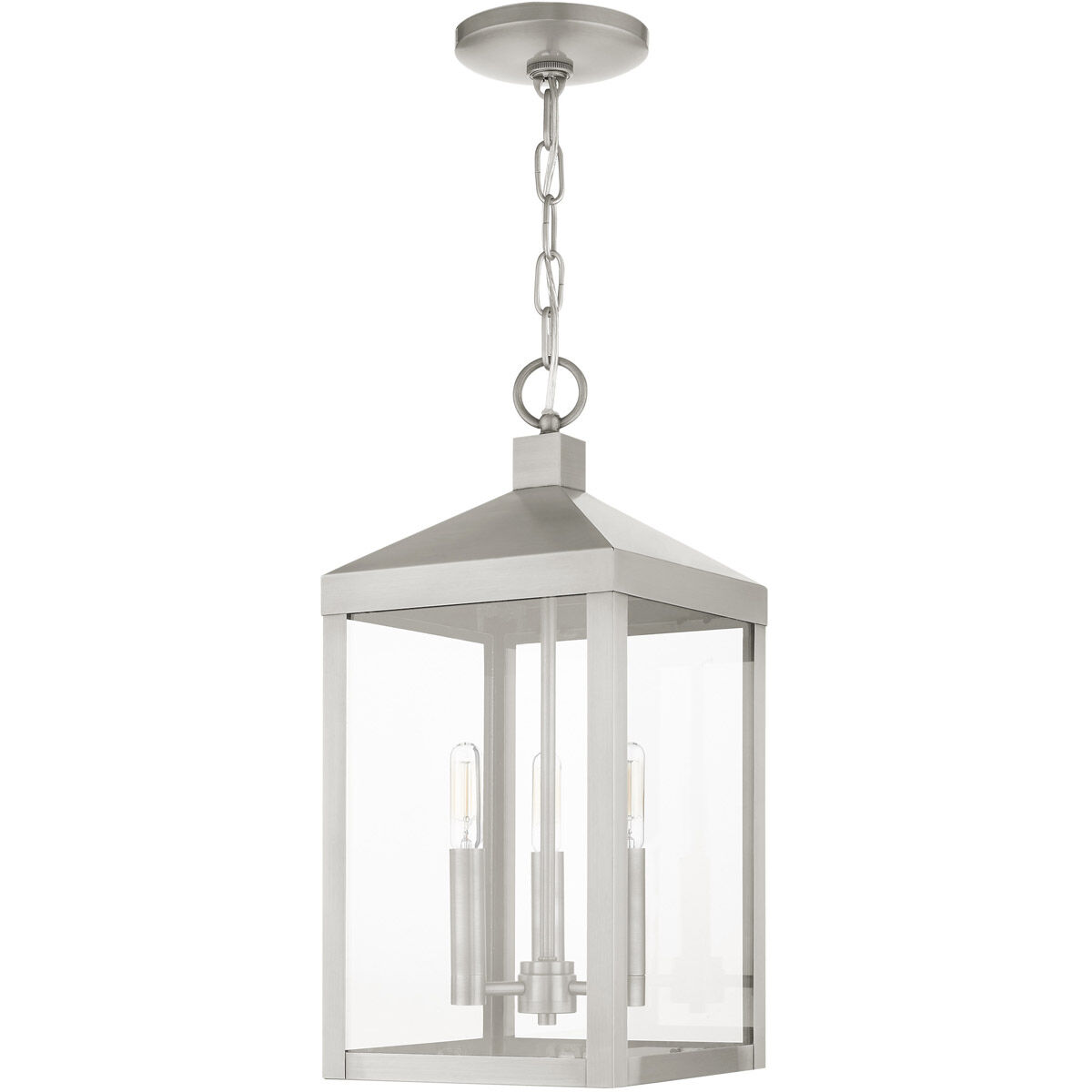 Nyack 3 Light 8.25 inch Brushed Nickel Outdoor Pendant Lantern