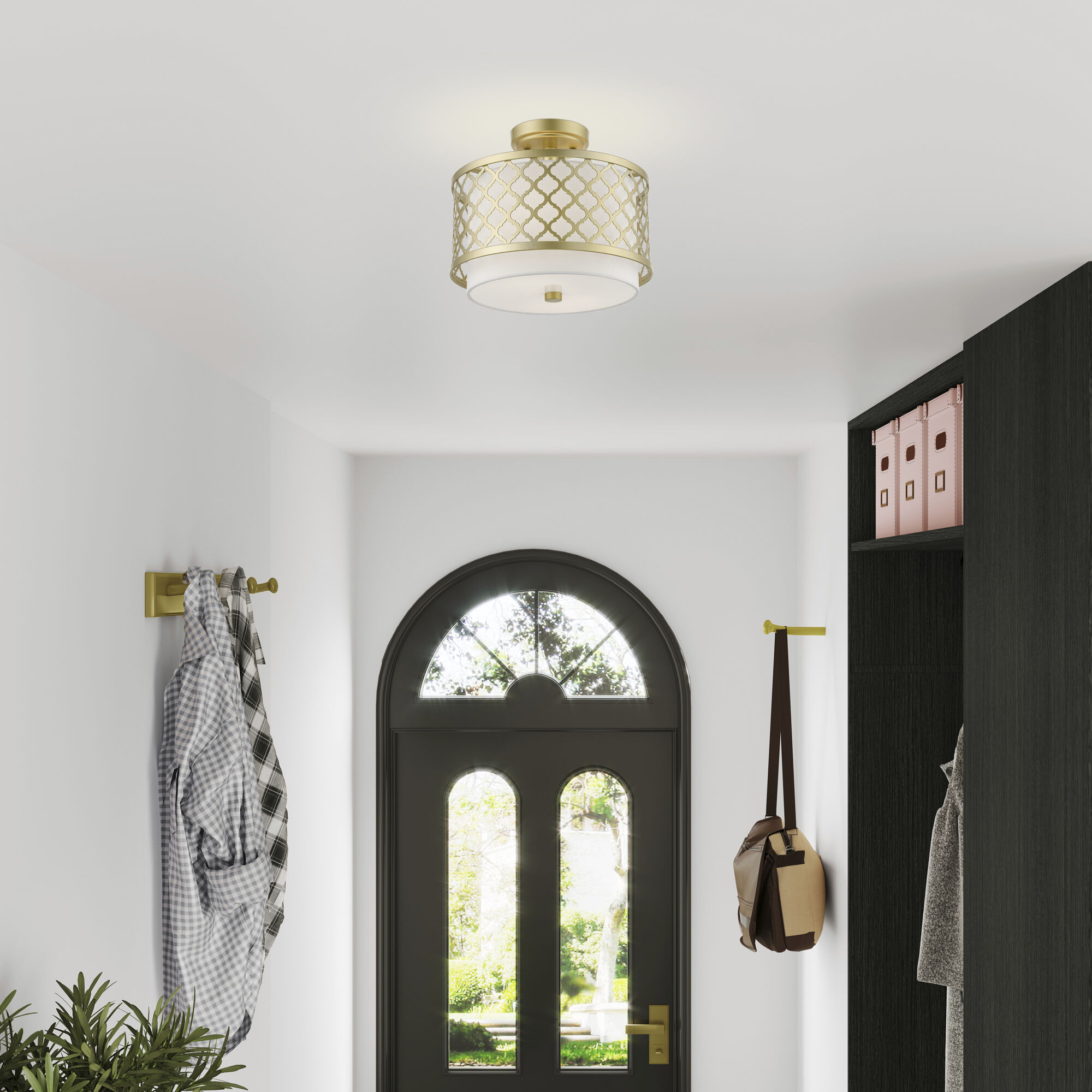 Arabesque 2 Light 12 inch Soft Gold Small Semi-Flush Ceiling Light, Small