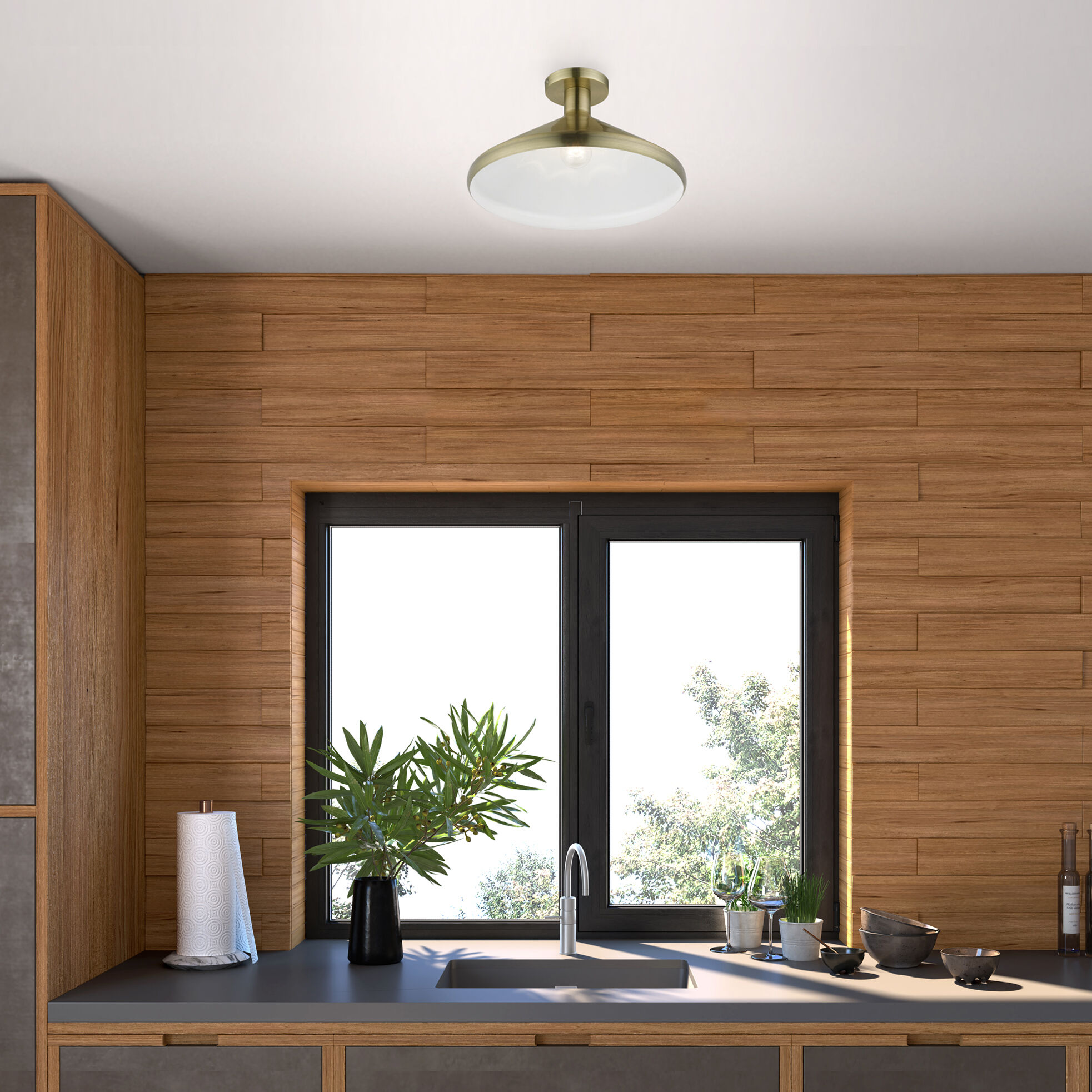 Geneva 1 Light 15 inch Antique Brass Semi-Flush Mount Ceiling Light