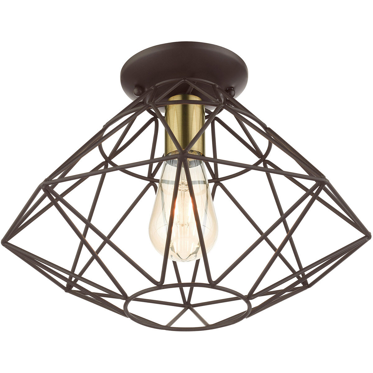 Geometric 1 Light 14 inch Bronze Flush Mount Ceiling Light
