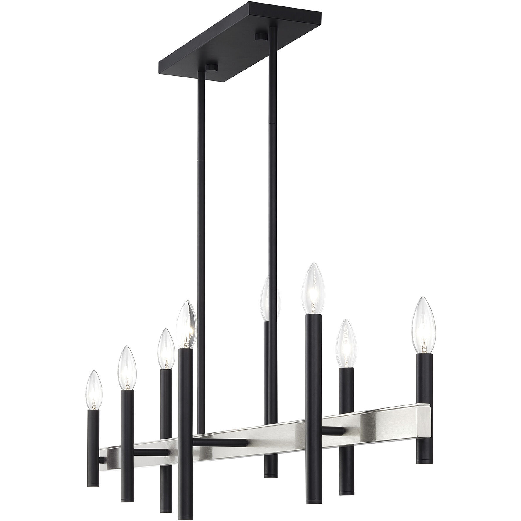 Denmark 8 Light 48 inch Black with Brushed Nickel Accents Linear Chandelier Ceiling Light
