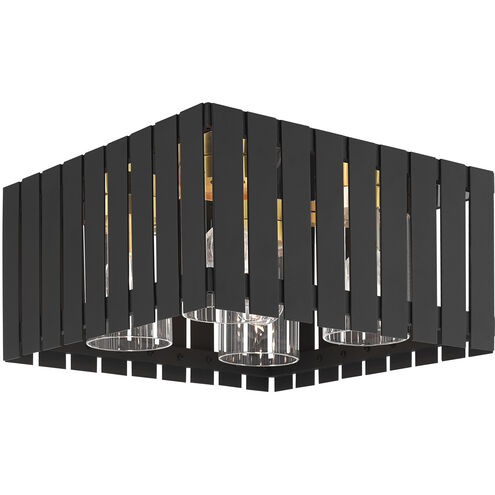 Greenwich 4 Light 13 inch Black with Satin Brass Accents Outdoor Flush Mount