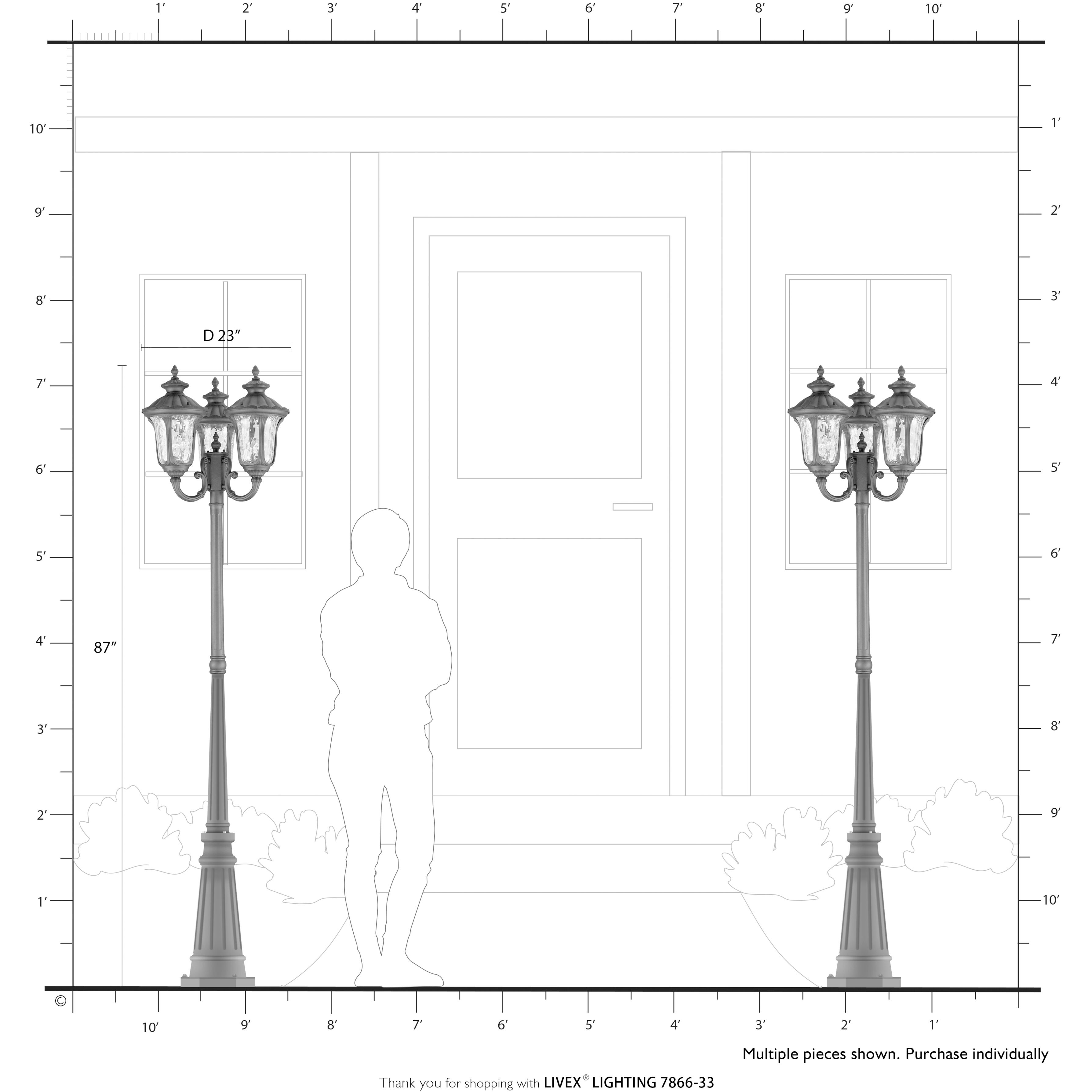 Oxford 3 Light 87 inch Soft Gold Outdoor Post Light, 3-Head