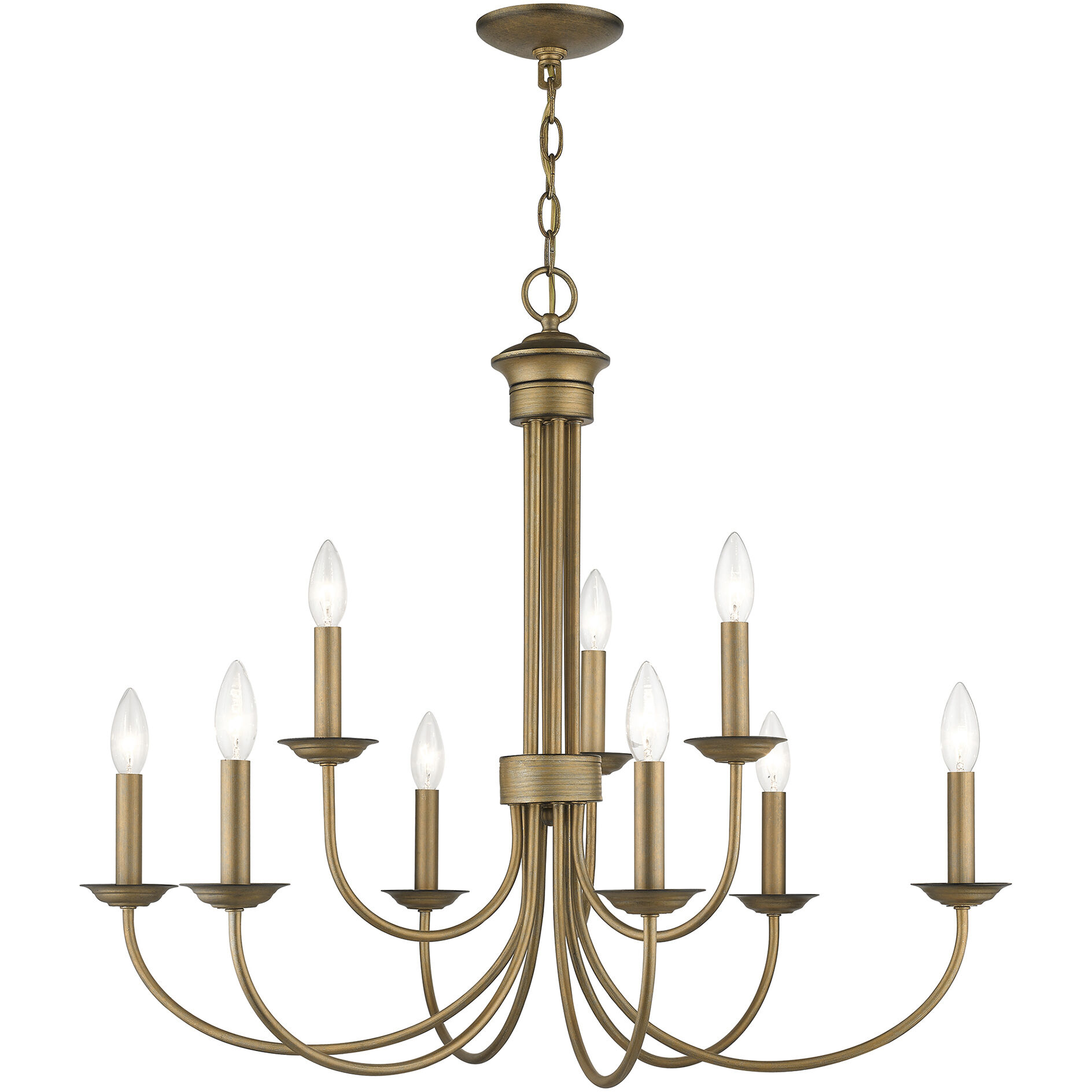 Estate 9 Light 30 inch Antique Gold Leaf Chandelier Ceiling Light, Large, 2-Tier