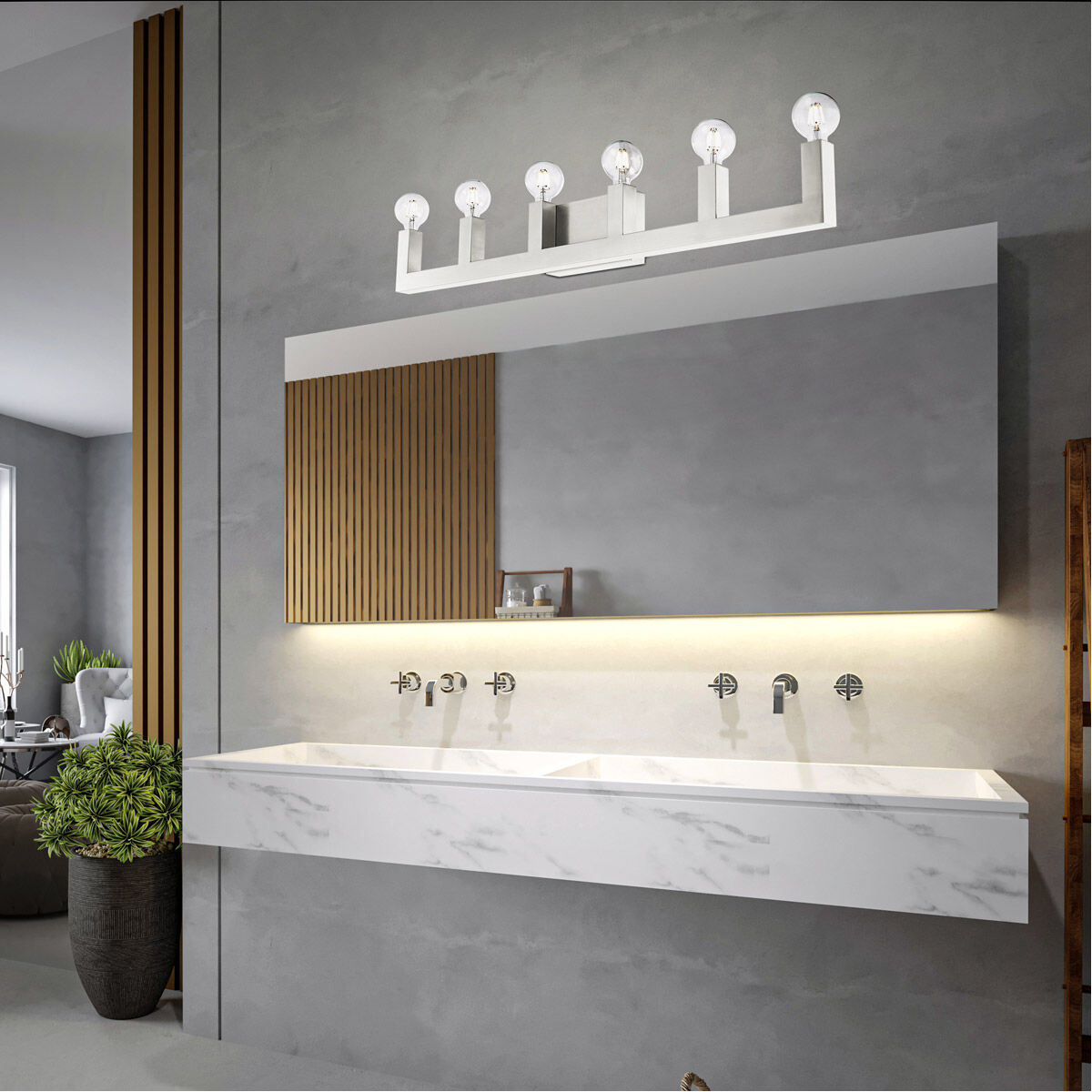 Solna 6 Light 44 inch Brushed Nickel Vanity Sconce Wall Light