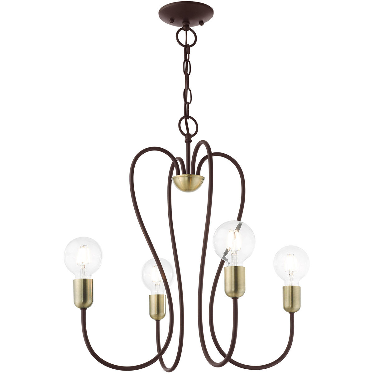 Lucerne 4 Light 20 inch Bronze with Antique Brass Accents Chandelier Ceiling Light