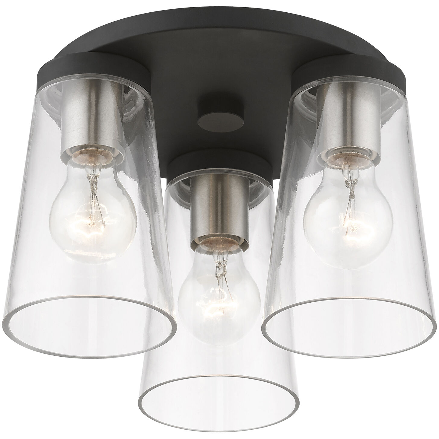 Cityview 3 Light 11 inch Black with Brushed Nickel Accents Flush Mount Ceiling Light, Large